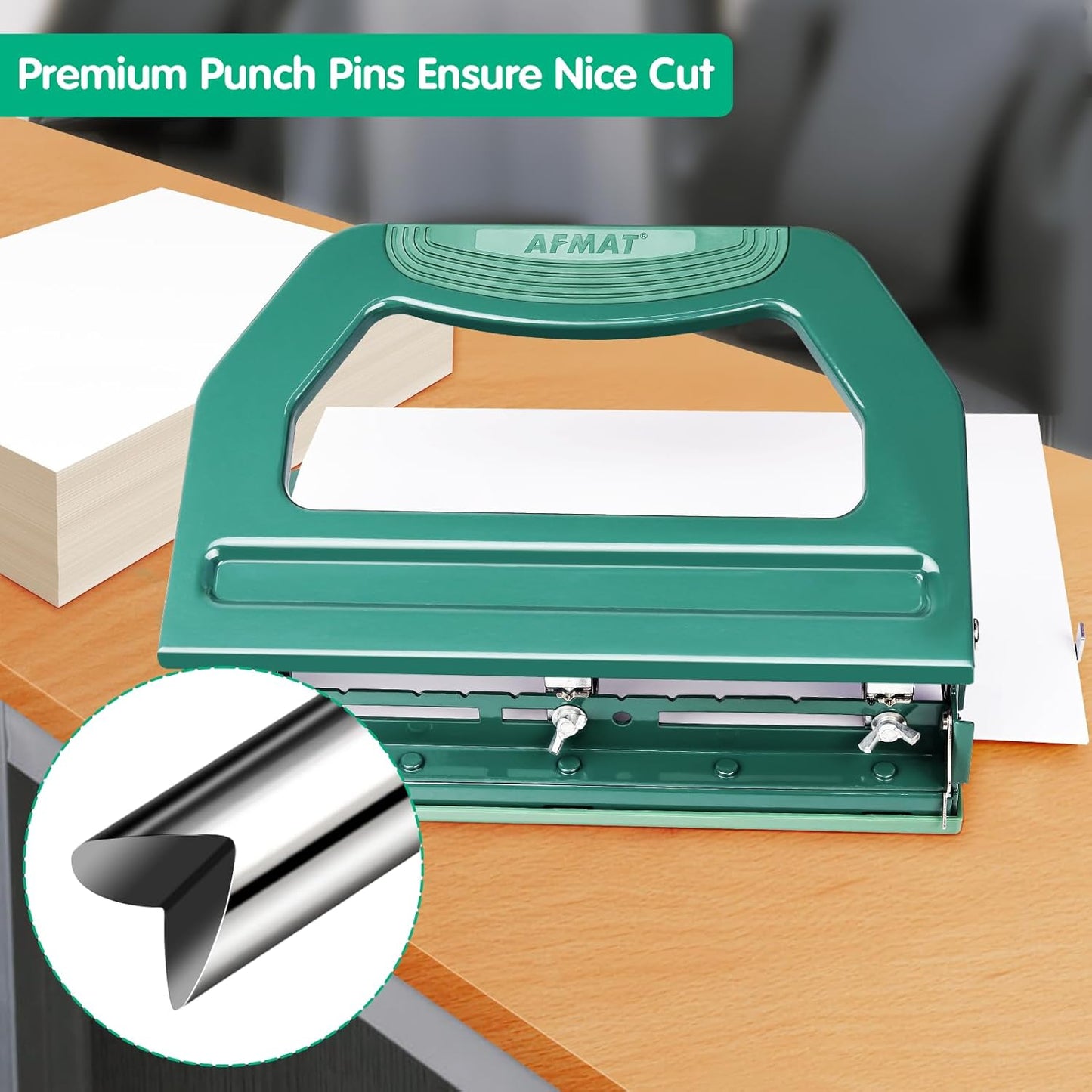 AFMAT HP18 Heavy Duty 3 Hole Punch, 50-Sheet, 50% Reduced Effort, Adjustable Two & Three Hole Punch,Black