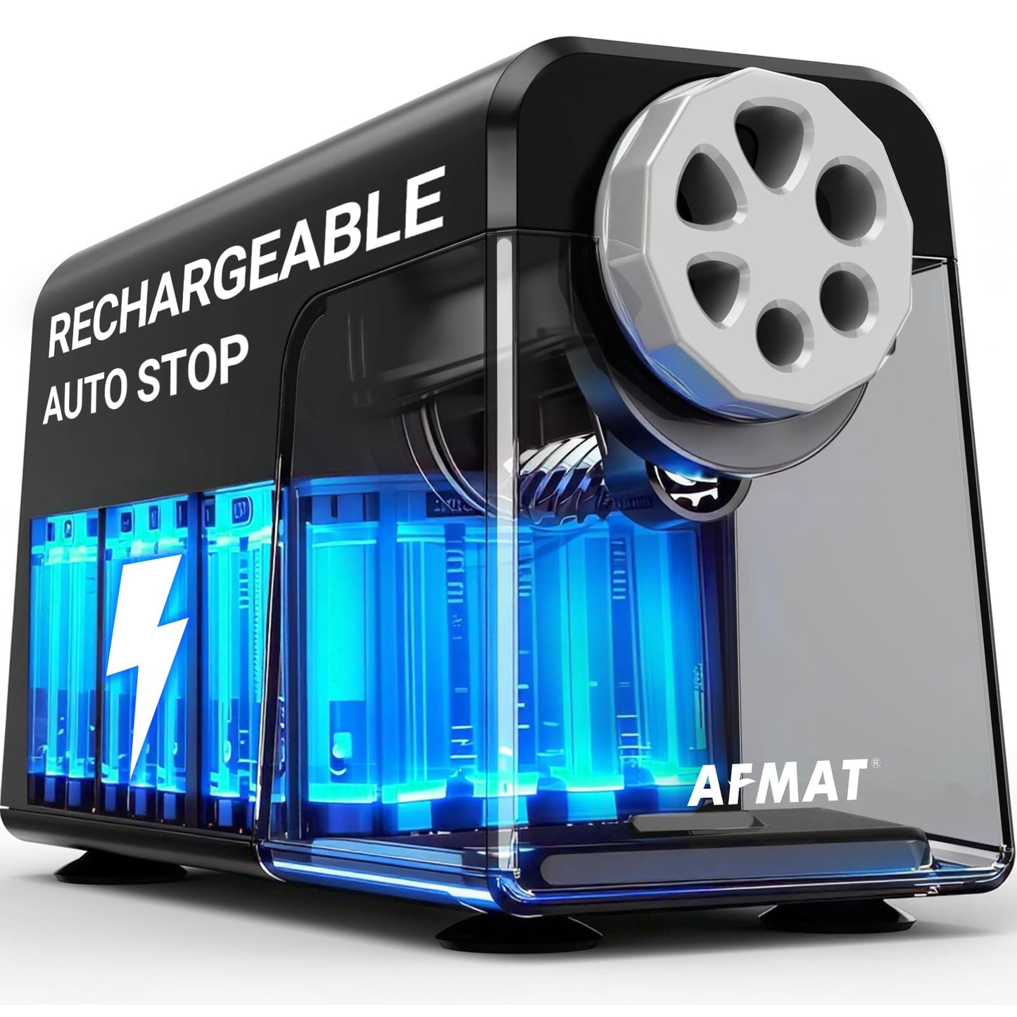 Verfügbar in Deutschland::AFMAT PSD1 Elektrischer Anspitzer 6 Löcher mit Behälter, Auto-Stop&Save Bleistifte, Wiederaufladbar Robust Elektrischer Spitzer für 6–11 mm Nr. 2/Groß/Buntstifte, 10.000 Spitzvorgänge