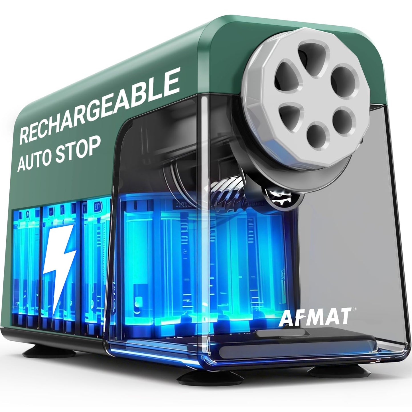 Verfügbar in Deutschland::AFMAT PSD1 Elektrischer Anspitzer 6 Löcher mit Behälter, Auto-Stop&Save Bleistifte, Wiederaufladbar Robust Elektrischer Spitzer für 6–11 mm Nr. 2/Groß/Buntstifte, 10.000 Spitzvorgänge