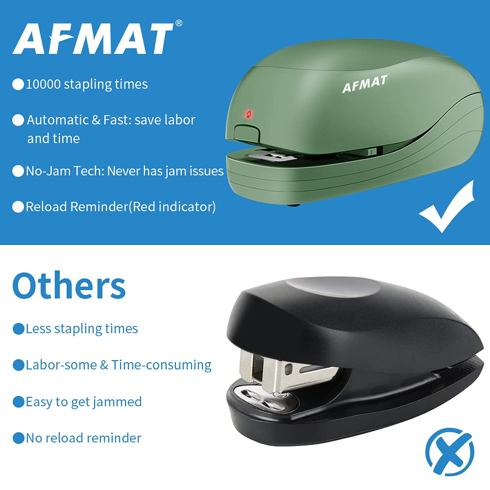 AFMAT Electric Stapler for Desk, Automatic Stapler Desktop, Office Staplers Electric, with Reload Reminder & Release Button, 25 Sheets Capacit,Model:ES03A(Black)