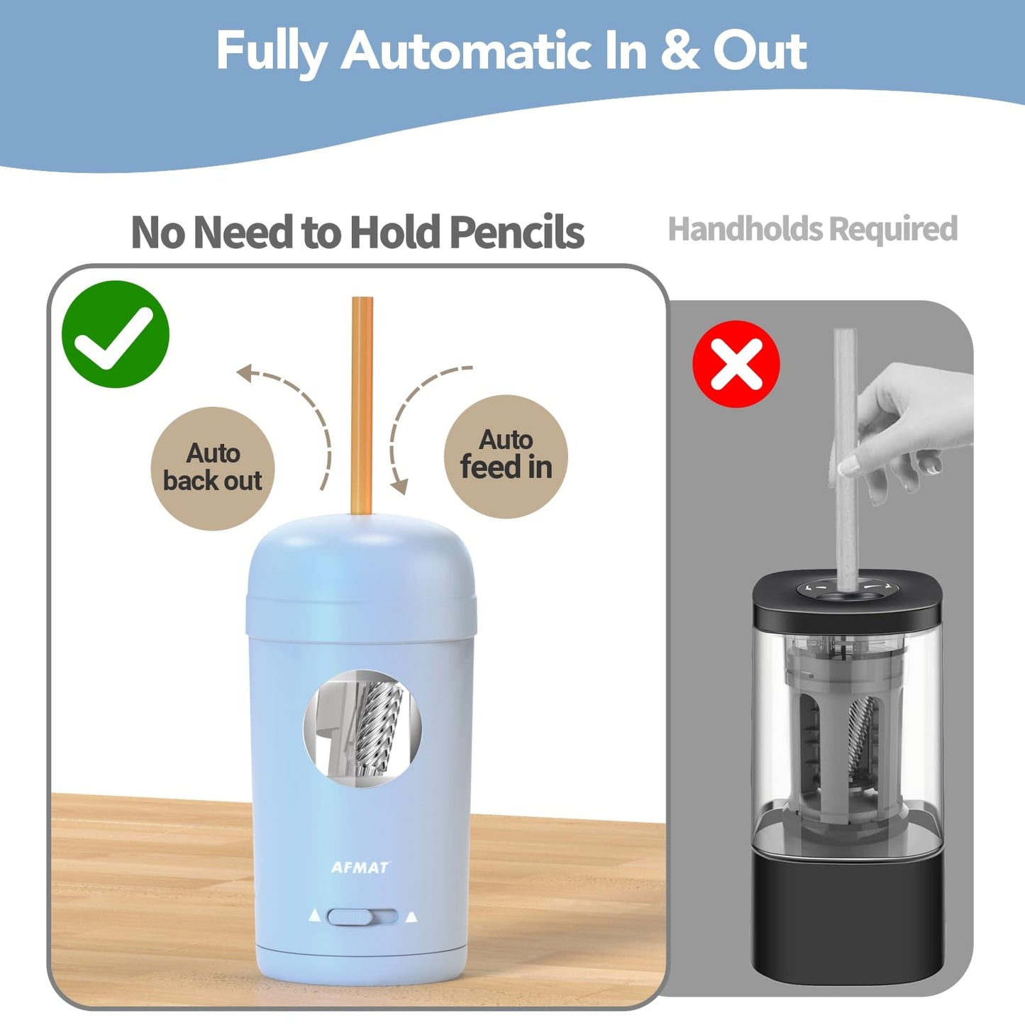 AFMAT PSX7 Electric Pencil Sharpener, Fully Automatic Pencil Sharpener for 7-8mm Pencils & Colored Pencils, Auto in & Out, Rechargeable Vertical Hands-Free Sharpeners for Classroom/Home/Office (Purple)