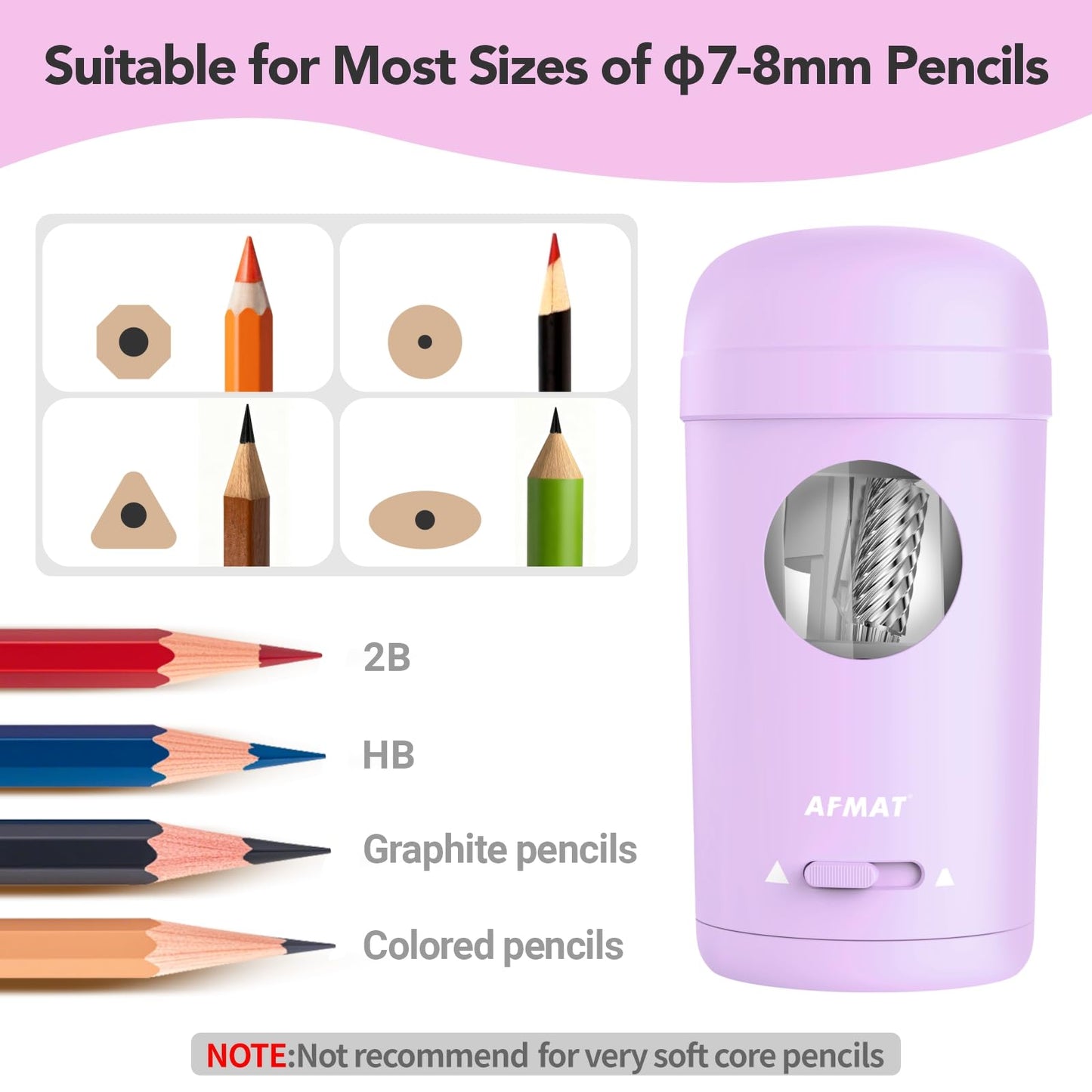 AFMAT PSX7 Electric Pencil Sharpener, Fully Automatic Pencil Sharpener for 7-8mm Pencils & Colored Pencils, Auto in & Out, Rechargeable Vertical Hands-Free Sharpeners for Classroom/Home/Office (Black)