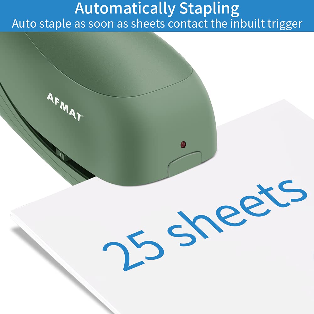 AFMAT Electric Stapler for Desk, Automatic Stapler Desktop, Office Staplers Electric, with Reload Reminder & Release Button, 25 Sheets Capacit,Model:ES03A(Black)