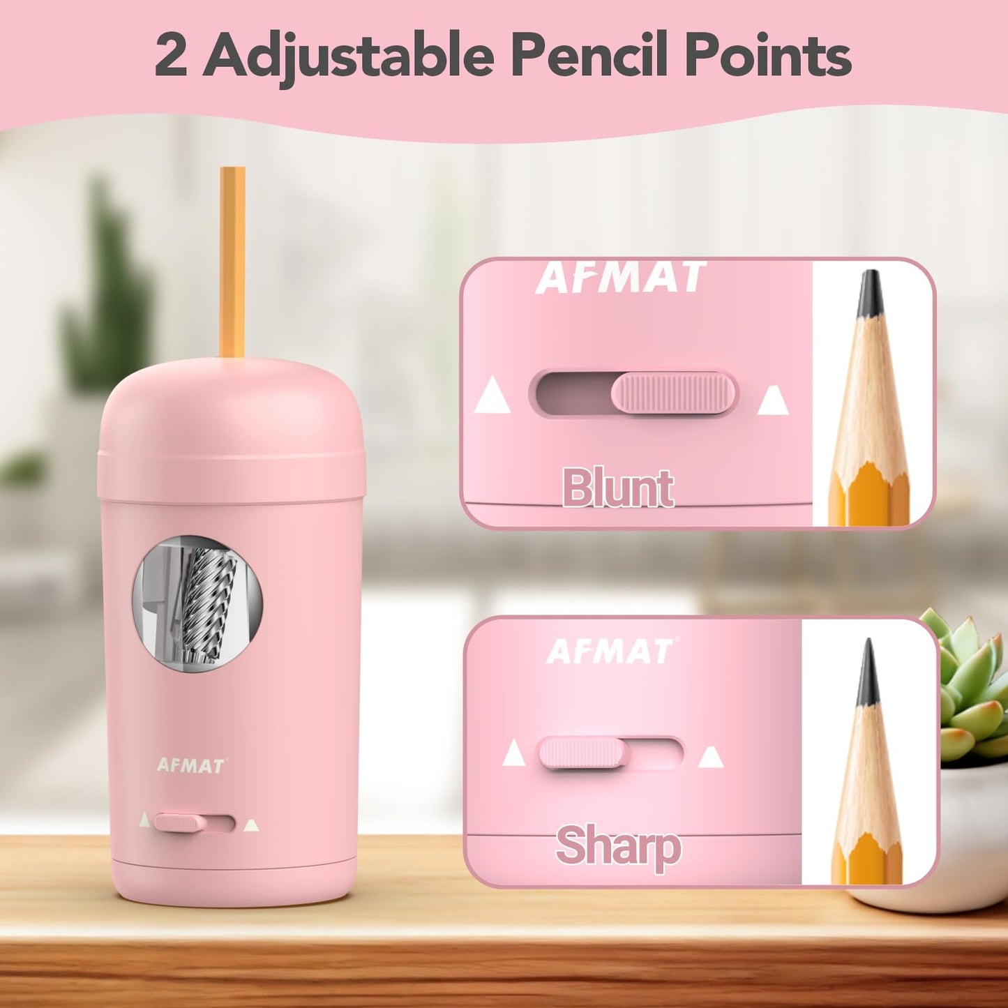AFMAT PSX7 Electric Pencil Sharpener, Fully Automatic Pencil Sharpener for 7-8mm Pencils & Colored Pencils, Auto in & Out, Rechargeable Vertical Hands-Free Sharpeners for Classroom/Home/Office (Black)
