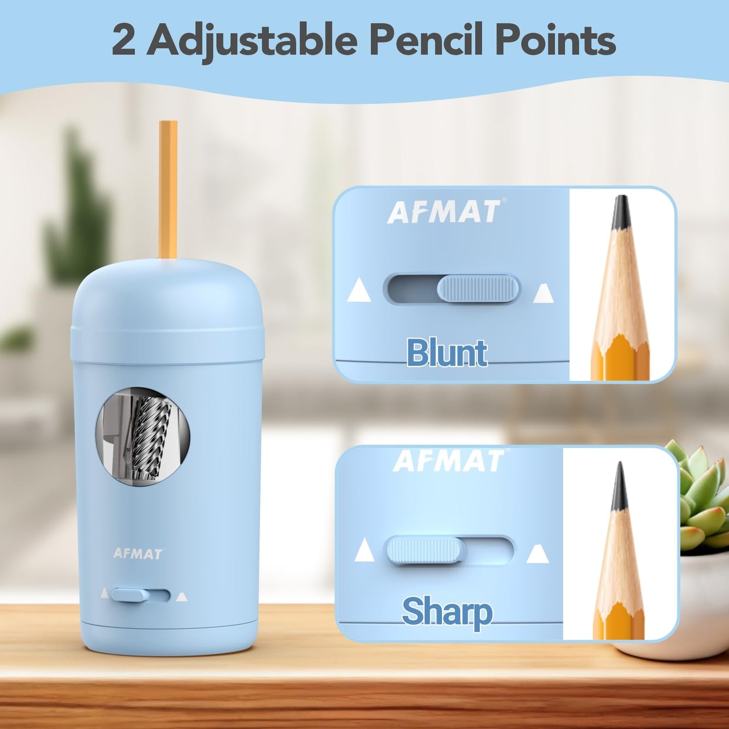 AFMAT PSX7 Electric Pencil Sharpener, Fully Automatic Pencil Sharpener for 7-8mm Pencils & Colored Pencils, Auto in & Out, Rechargeable Vertical Hands-Free Sharpeners for Classroom/Home/Office (Black)