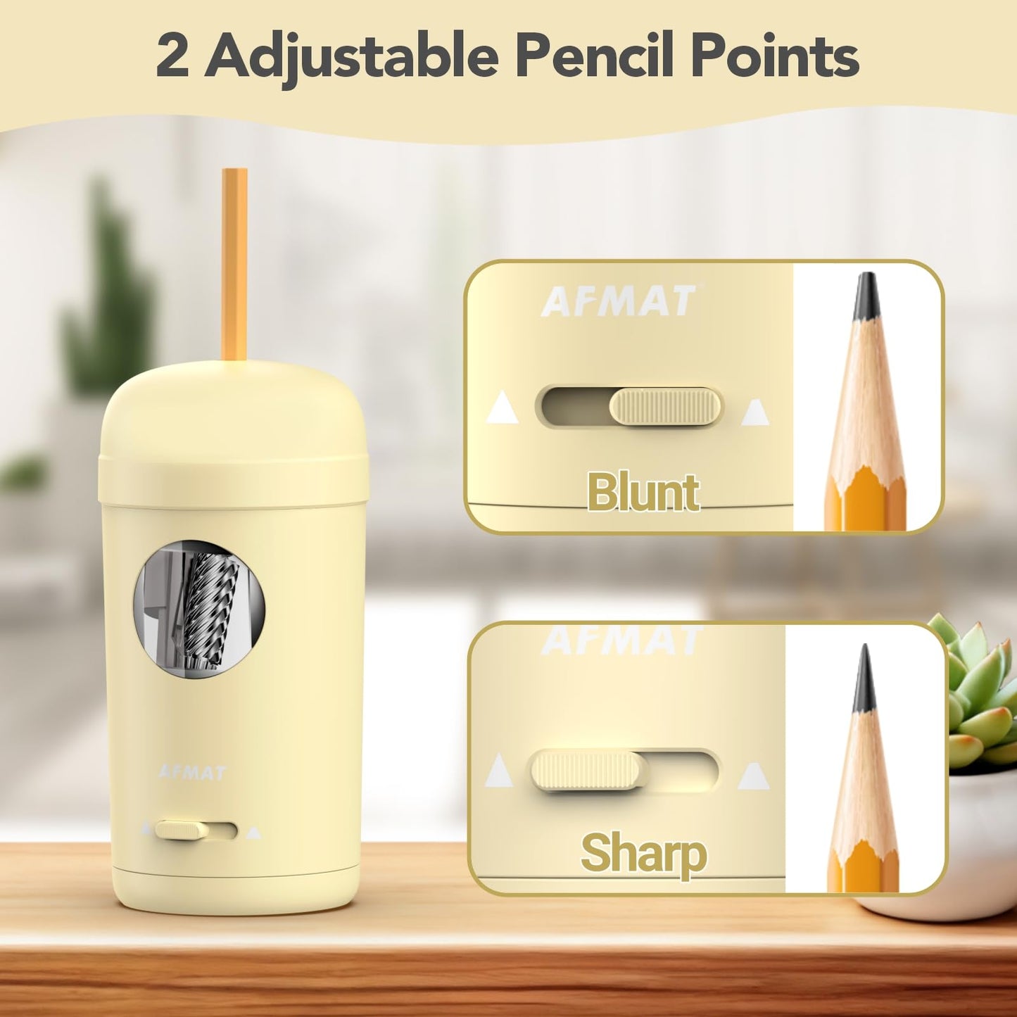 AFMAT PSX7 Electric Pencil Sharpener, Fully Automatic Pencil Sharpener for 7-8mm Pencils & Colored Pencils, Auto in & Out, Rechargeable Vertical Hands-Free Sharpeners for Classroom/Home/Office (Black)