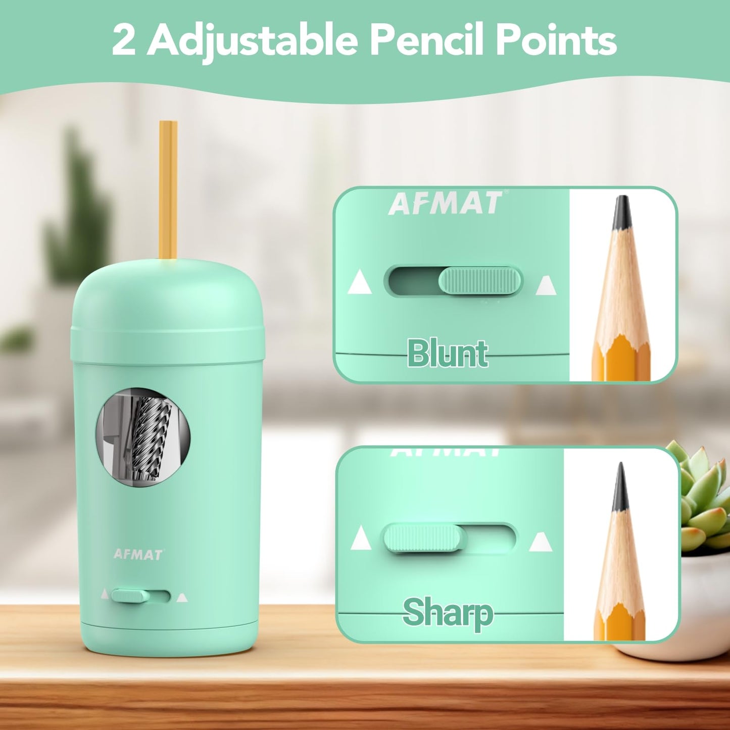 AFMAT PSX7 Electric Pencil Sharpener, Fully Automatic Pencil Sharpener for 7-8mm Pencils & Colored Pencils, Auto in & Out, Rechargeable Vertical Hands-Free Sharpeners for Classroom/Home/Office (Black)