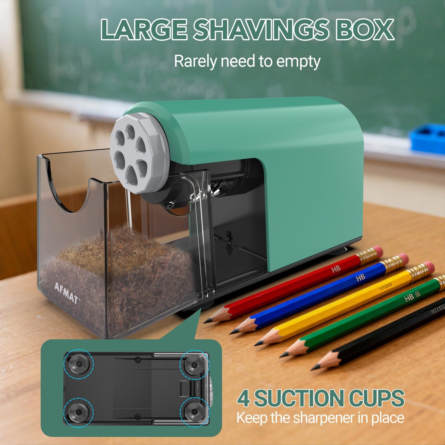 AFMAT 6-Hole Electric Pencil Sharpener Heavy Duty, Fast Sharpen, Auto Stop & Save Pencils, 10000 Sharpening Times, Rechargeable Classroom Pencil Sharpener for 6-11mm No.2/Large/Colored Pencils,Model:PSD2(Black)