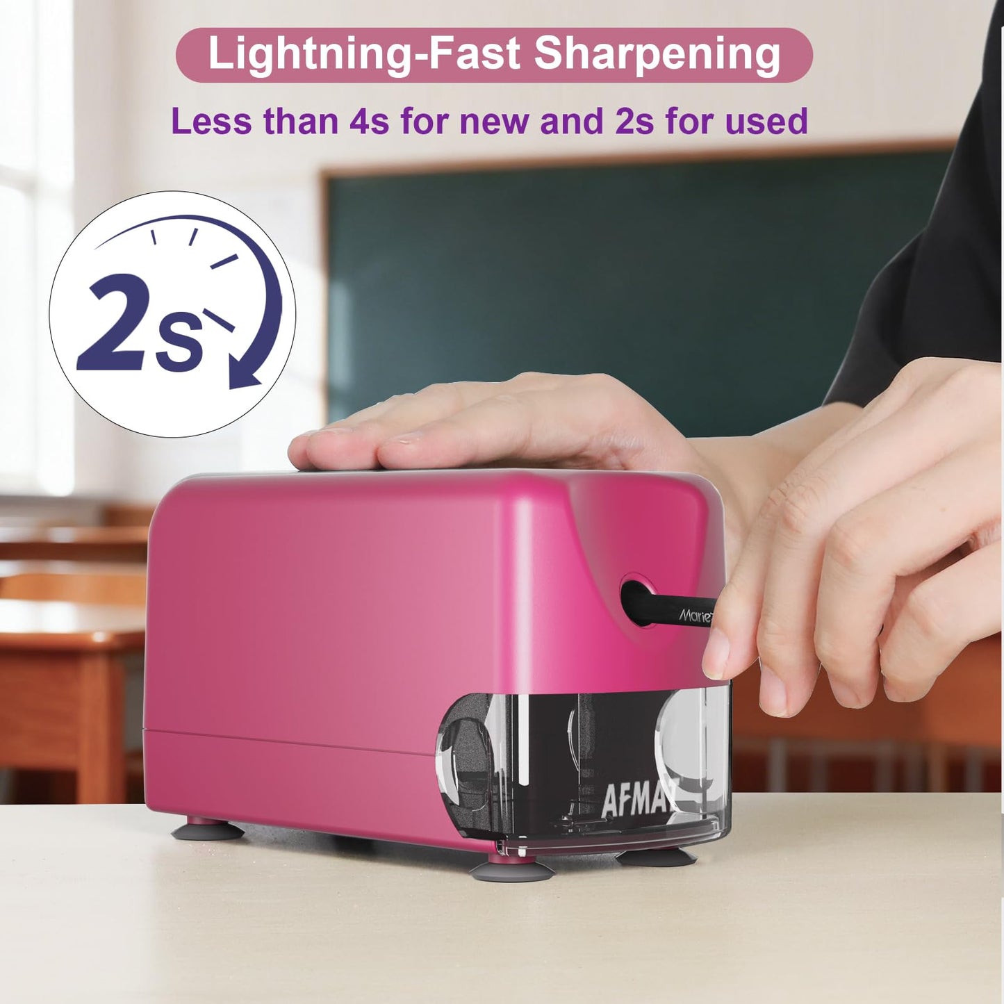 AFMAT PSD3 Electric Pencil Sharpener, Heavy Duty Classroom Pencil Sharpeners for 6-10.8mm Pencils, Auto Stop & Rechargeable, 2s Fast Sharpening, Battery Powered, 10,000 Sharpenings, Green