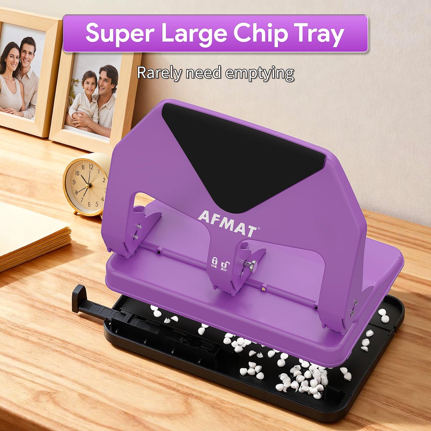 AFMAT HP20 Heavy Duty 3 Hole Punch, 60% Reduced Effort, 50-Sheet 3 Hole Puncher for Binder, 10,000+ Uses, Metal Three Hole Punch for Home Office School, w/Large Chip Tray, Paper Guide(Black)
