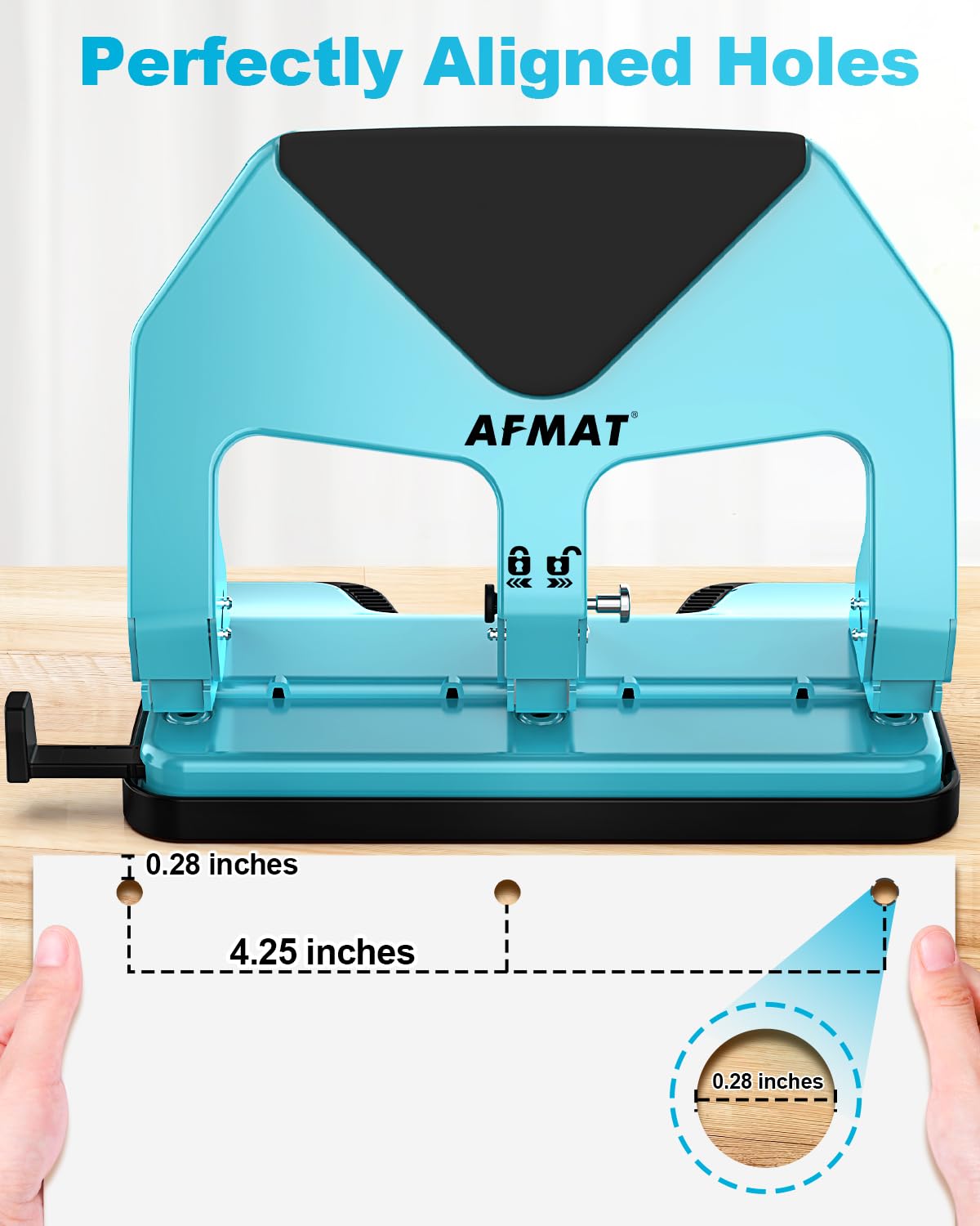 AFMAT HP20 Heavy Duty 3 Hole Punch, 60% Reduced Effort, 50-Sheet 3 Hole Puncher for Binder, 10,000+ Uses, Metal Three Hole Punch for Home Office School, w/Large Chip Tray, Paper Guide(Black)