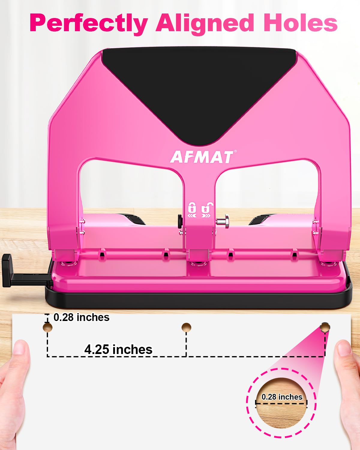 AFMAT HP20 Heavy Duty 3 Hole Punch, 60% Reduced Effort, 50-Sheet 3 Hole Puncher for Binder, 10,000+ Uses, Metal Three Hole Punch for Home Office School, w/Large Chip Tray, Paper Guide(Black)