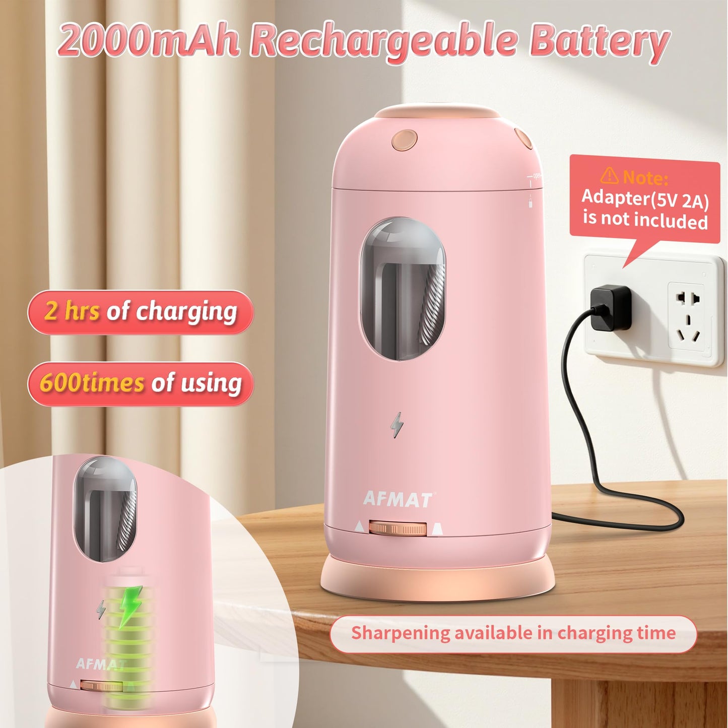 AFMAT Electric Pencil Sharpener, Auto in & Out, Fully Automatic Pencil Sharpener, Rechargeable Hands-Free Sharpeners for Jumbo & Colored Pencils (7-11.5mm), Good for Classroom/Home/Office,Model:PSC8(Off White)