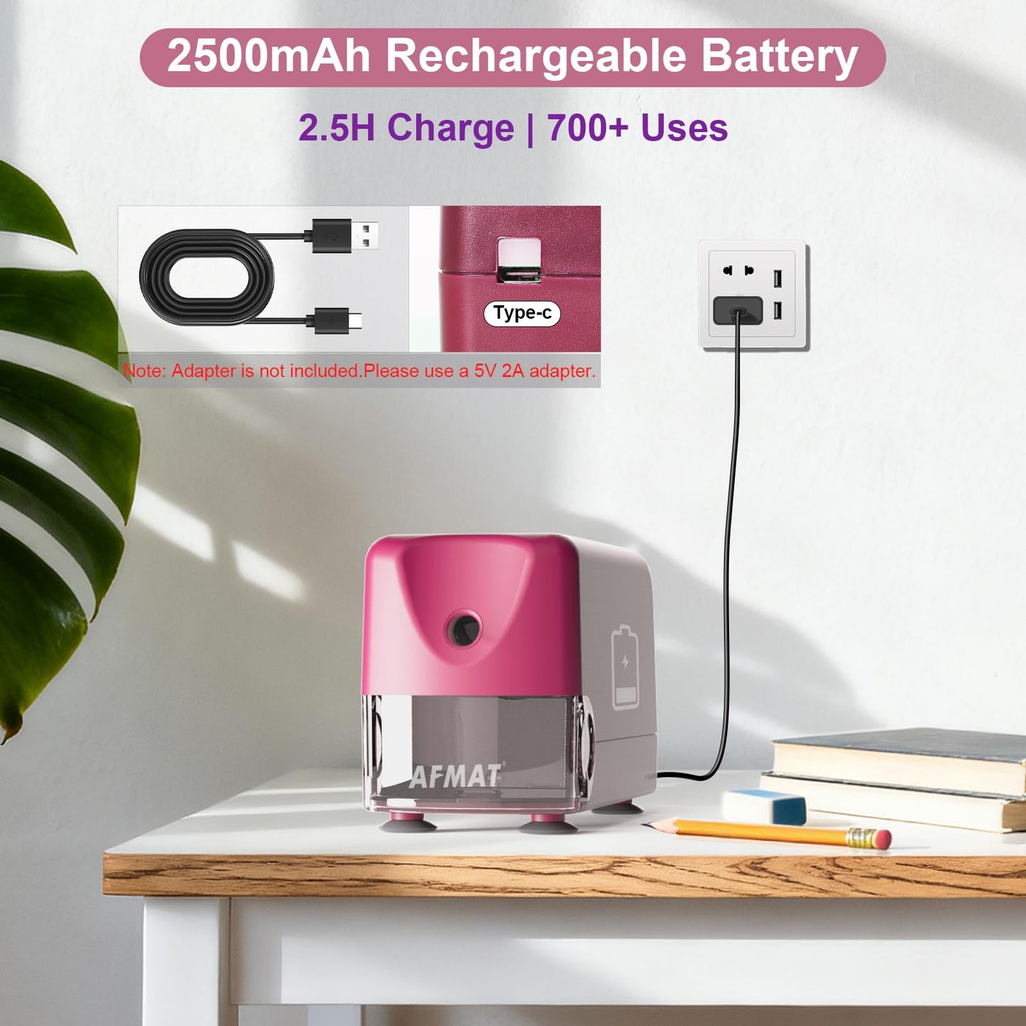 AFMAT PSD3 Electric Pencil Sharpener, Heavy Duty Classroom Pencil Sharpeners for 6-10.8mm Pencils, Auto Stop & Rechargeable, 2s Fast Sharpening, Battery Powered, 10,000 Sharpenings, Green