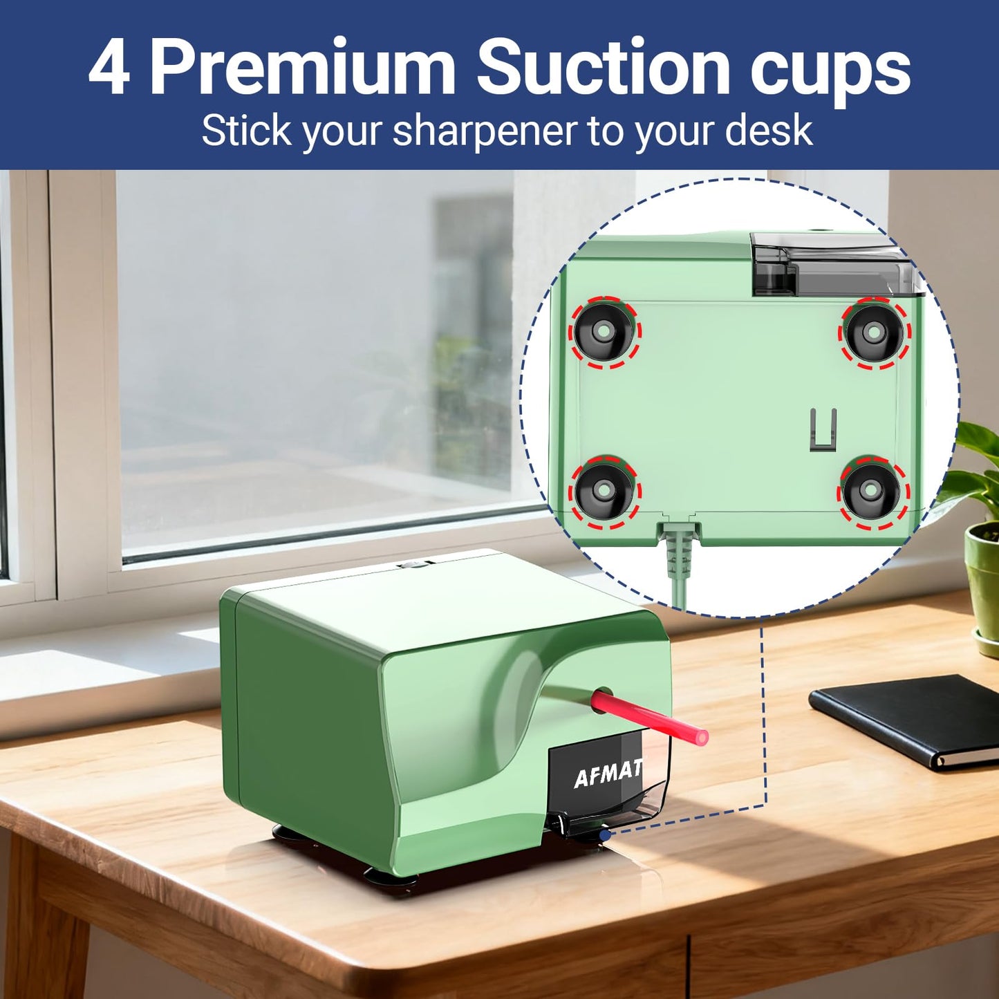 AFMAT PS108 Electric Pencil Sharpener, Heavy Duty Pencil Sharpener, Fast Sharpen in 3-5s, 3 Sharpness Setting, 10,000+ Sharpenings for Classroom, School, Home, Green