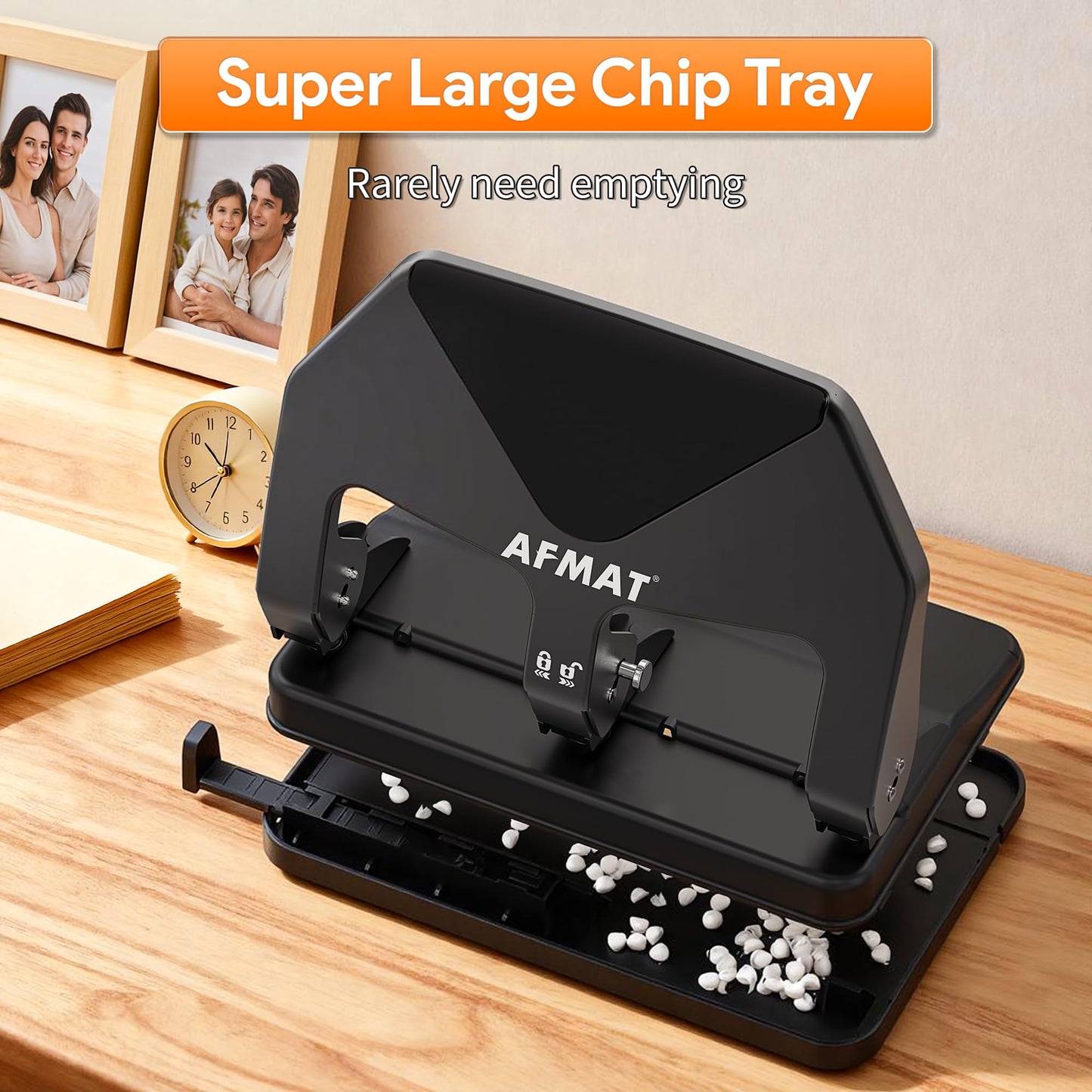 AFMAT HP20 Heavy Duty 3 Hole Punch, 60% Reduced Effort, 50-Sheet 3 Hole Puncher for Binder, 10,000+ Uses, Metal Three Hole Punch for Home Office School, w/Large Chip Tray, Paper Guide(Black)