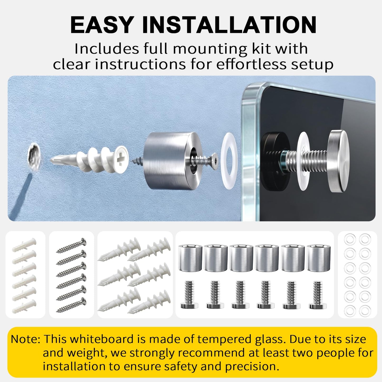 AFMAT Magnetic Glass Whiteboard, 96" x 48" Glass Dry Erase Board,GB04BK4