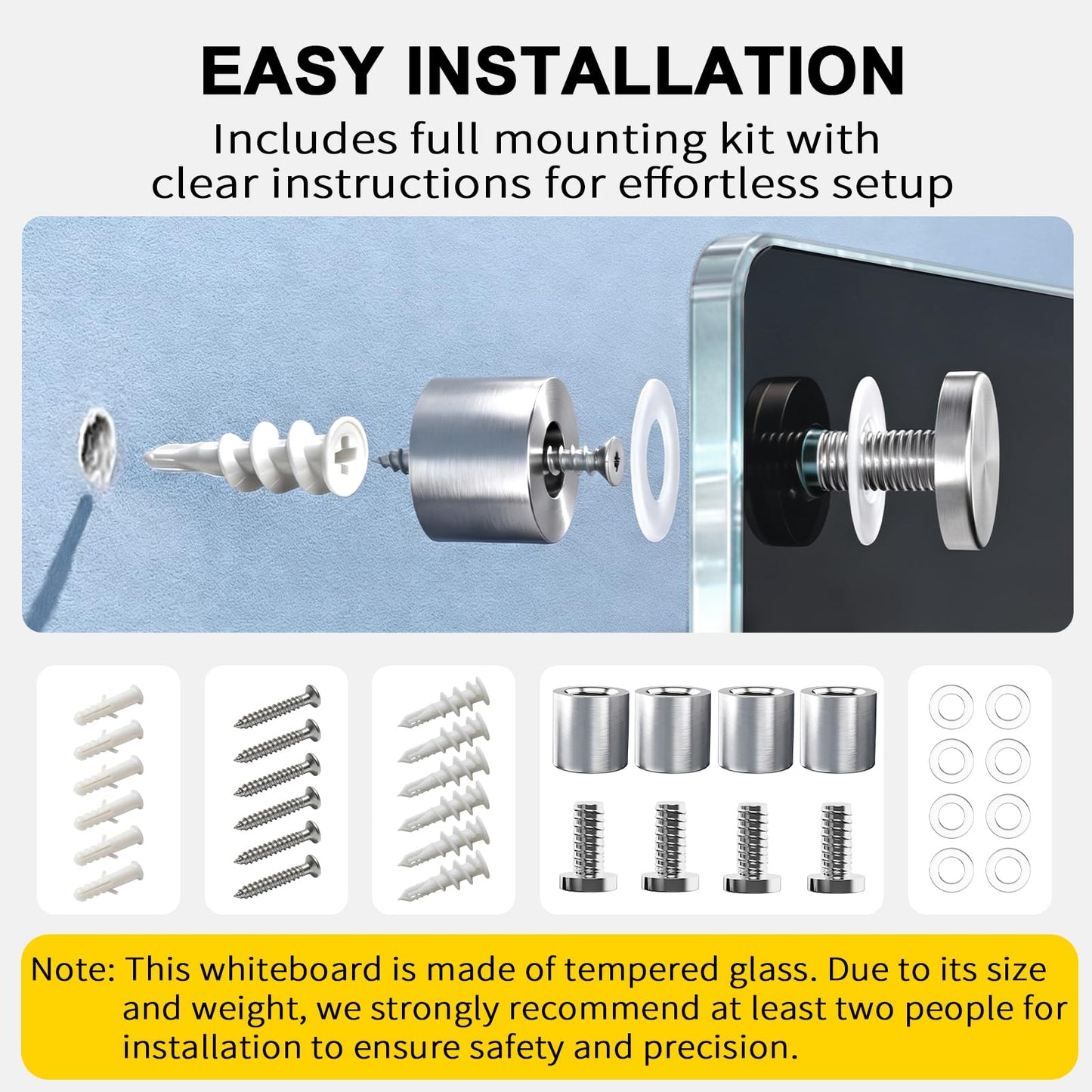 AFMAT Magnetic Glass Whiteboard, 48" x 36" Glass Dry Erase Board, 4mm Tempered Glass w/Strong Magnetic Surface, Large White Board for Wall, Frameless Wall Mounted Black Board for Office Home School,GB04EW1