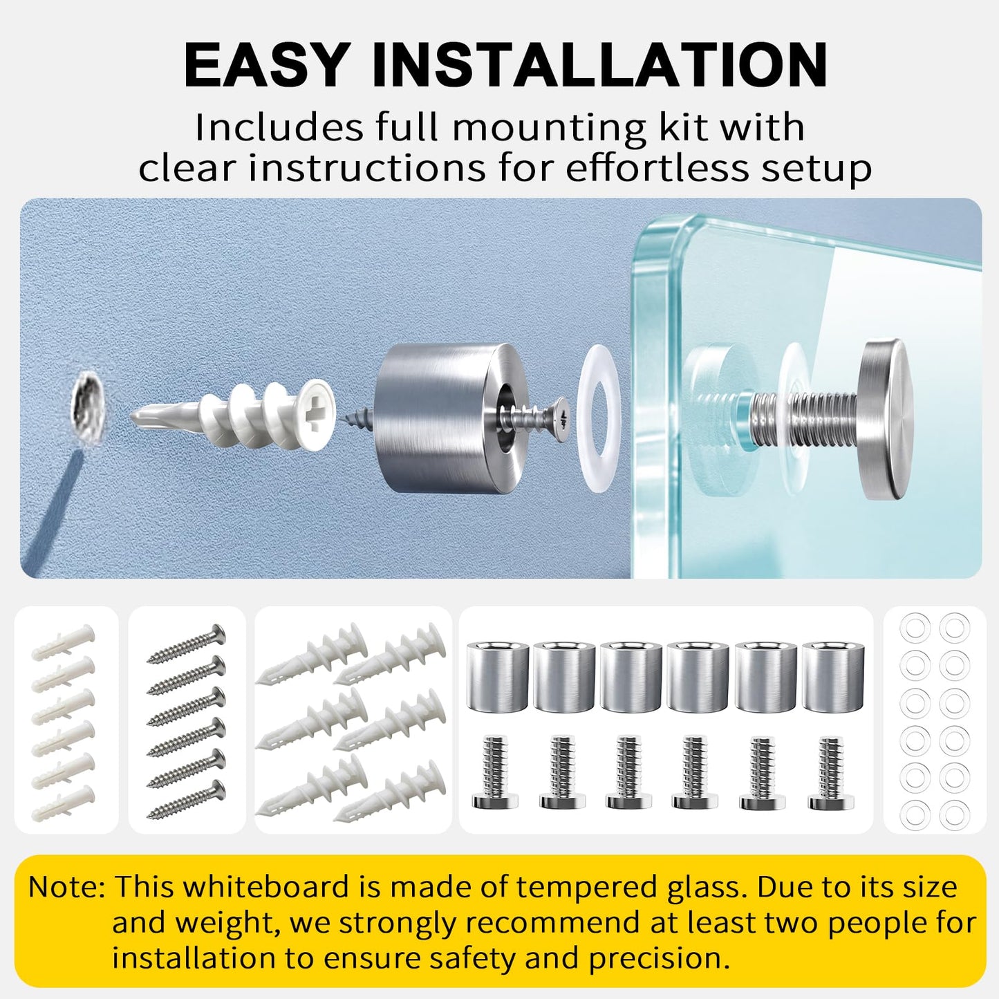 AFMAT Magnetic Glass Whiteboard, 96" x 48" Glass Dry Erase Board, GB04WH4