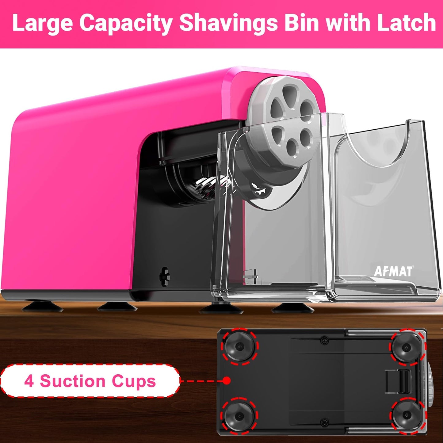 AFMAT 6-Hole Electric Pencil Sharpener Heavy Duty, Auto Stop Classroom Pencil Sharpener for 6-11mm Pencils, Rechargeable Pencil Sharpeners for School, 10,000+ Sharpenings, Save Pencils, Model:PSD1(Pink)