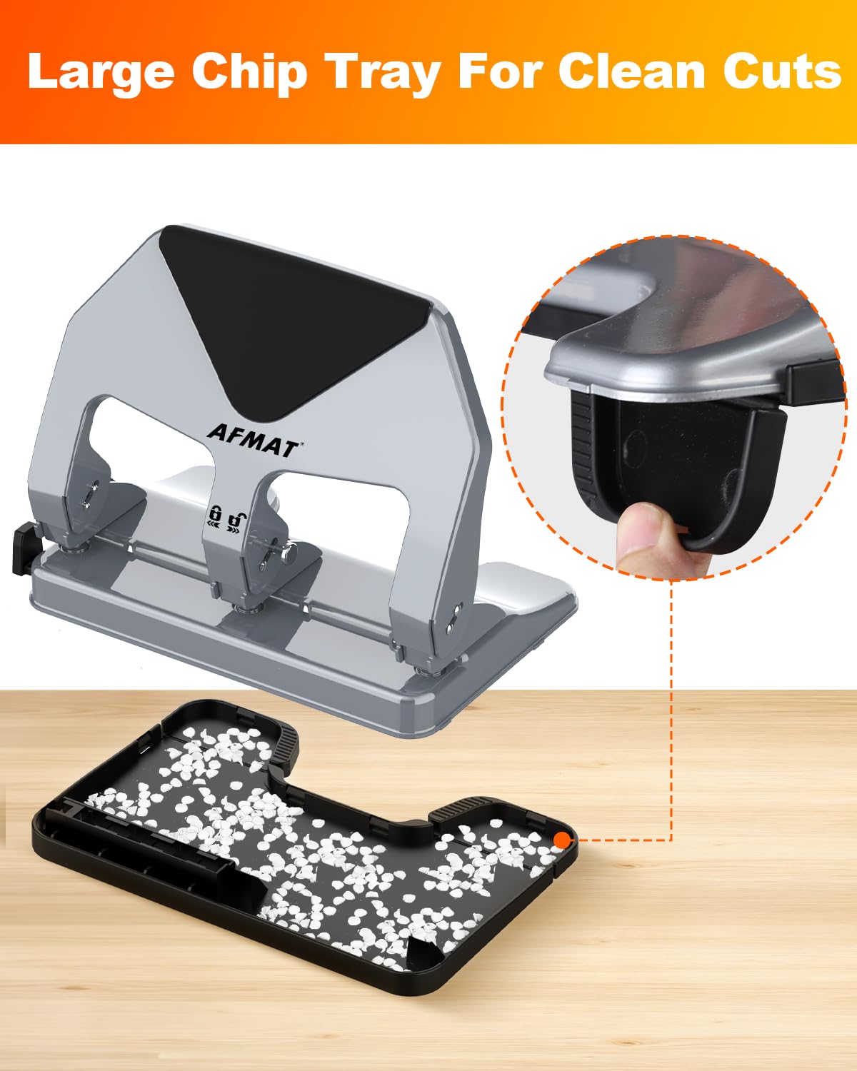 AFMAT HP20 Heavy Duty 3 Hole Punch, 60% Reduced Effort, 50-Sheet 3 Hole Puncher for Binder, 10,000+ Uses, Metal Three Hole Punch for Home Office School, w/Large Chip Tray, Paper Guide(Black)