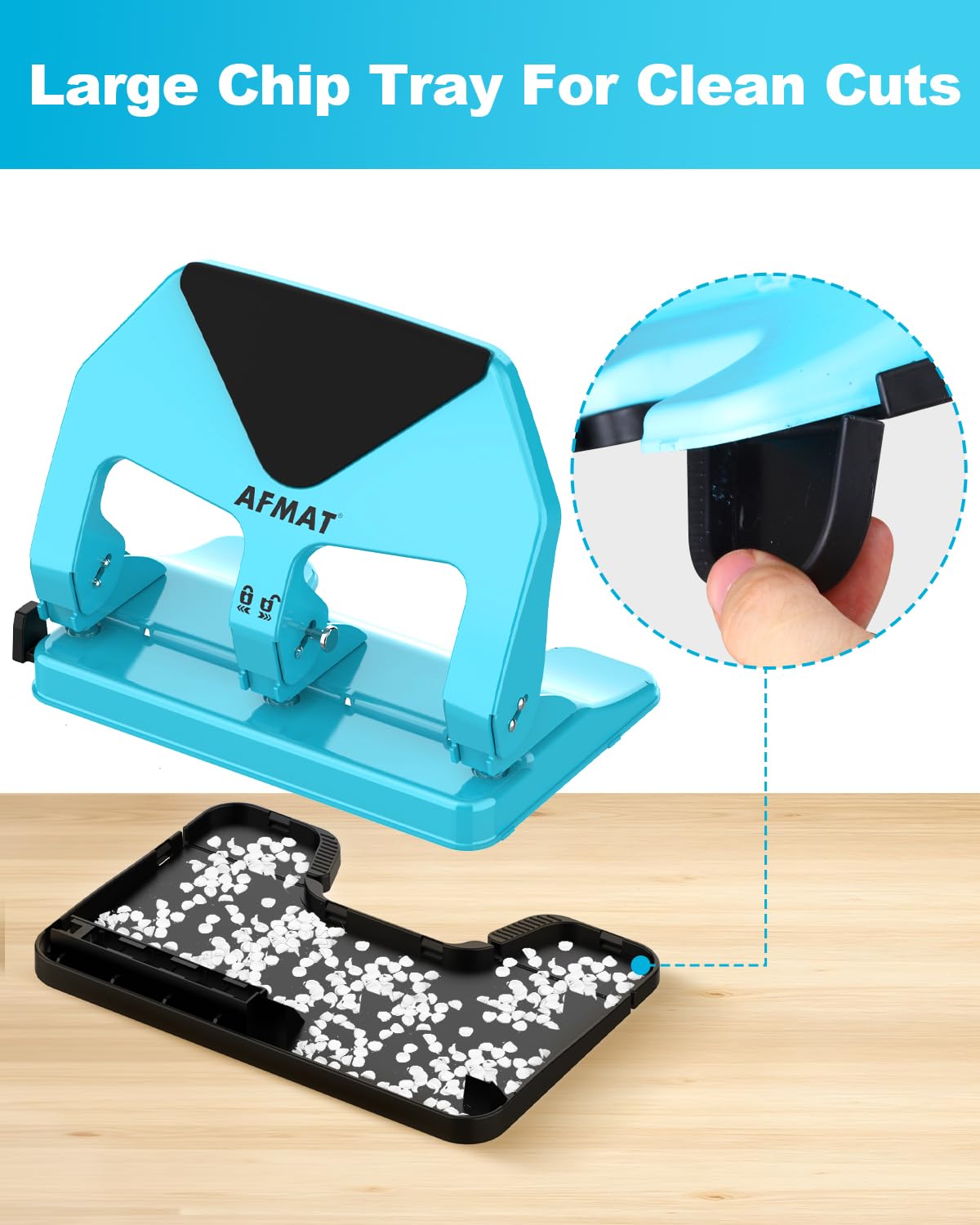 AFMAT HP20 Heavy Duty 3 Hole Punch, 60% Reduced Effort, 50-Sheet 3 Hole Puncher for Binder, 10,000+ Uses, Metal Three Hole Punch for Home Office School, w/Large Chip Tray, Paper Guide(Black)