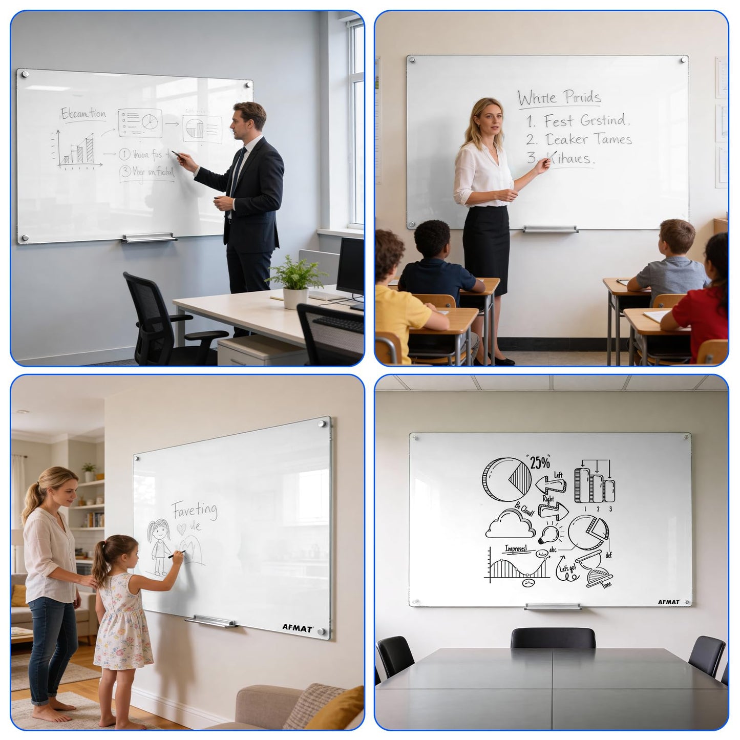 Magnetic Dry Erase Board, 40" x 60" Glass Whiteboard, GB04EW2