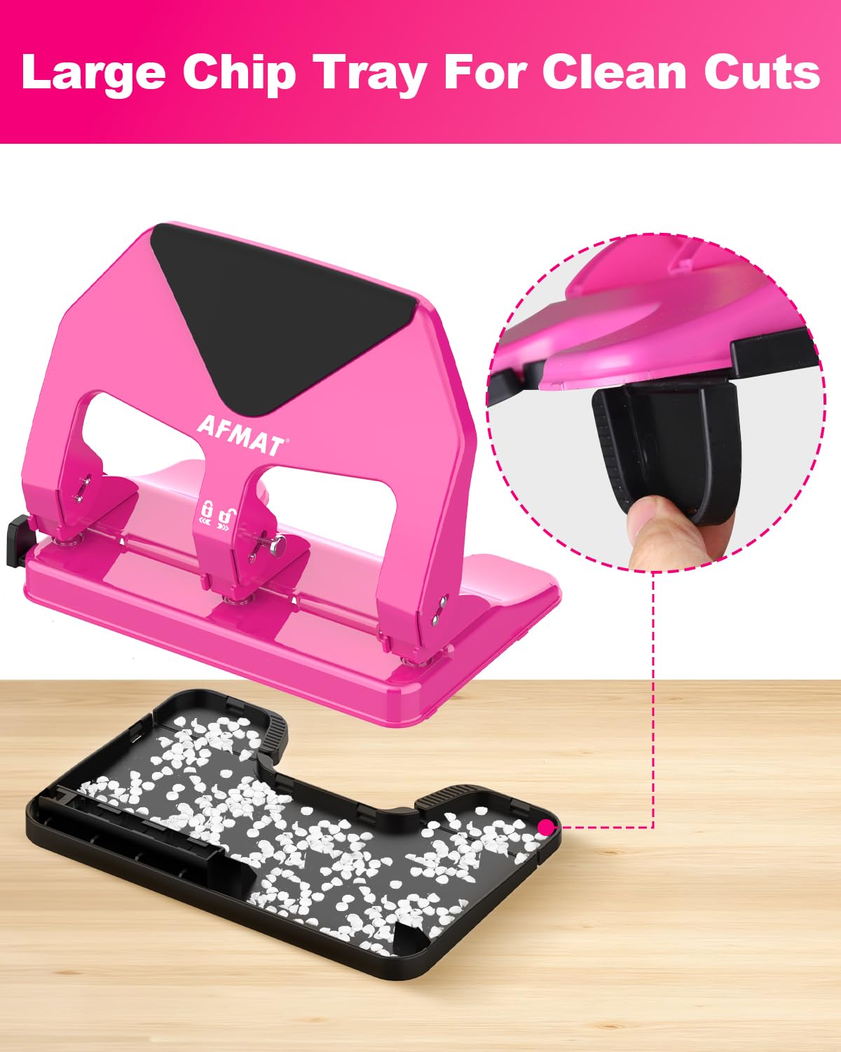 AFMAT HP20 Heavy Duty 3 Hole Punch, 60% Reduced Effort, 50-Sheet 3 Hole Puncher for Binder, 10,000+ Uses, Metal Three Hole Punch for Home Office School, w/Large Chip Tray, Paper Guide(Black)
