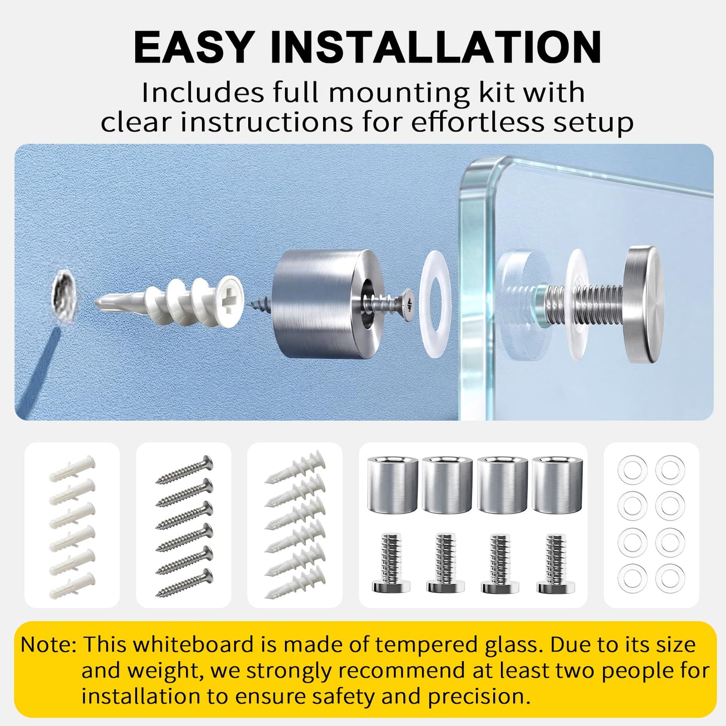 AFMAT Magnetic Glass Whiteboard, 48" x 36" Glass Dry Erase Board, 4mm Tempered Glass w/Strong Magnetic Surface, Large White Board for Wall, Frameless Wall Mounted Black Board for Office Home School,GB04BK1