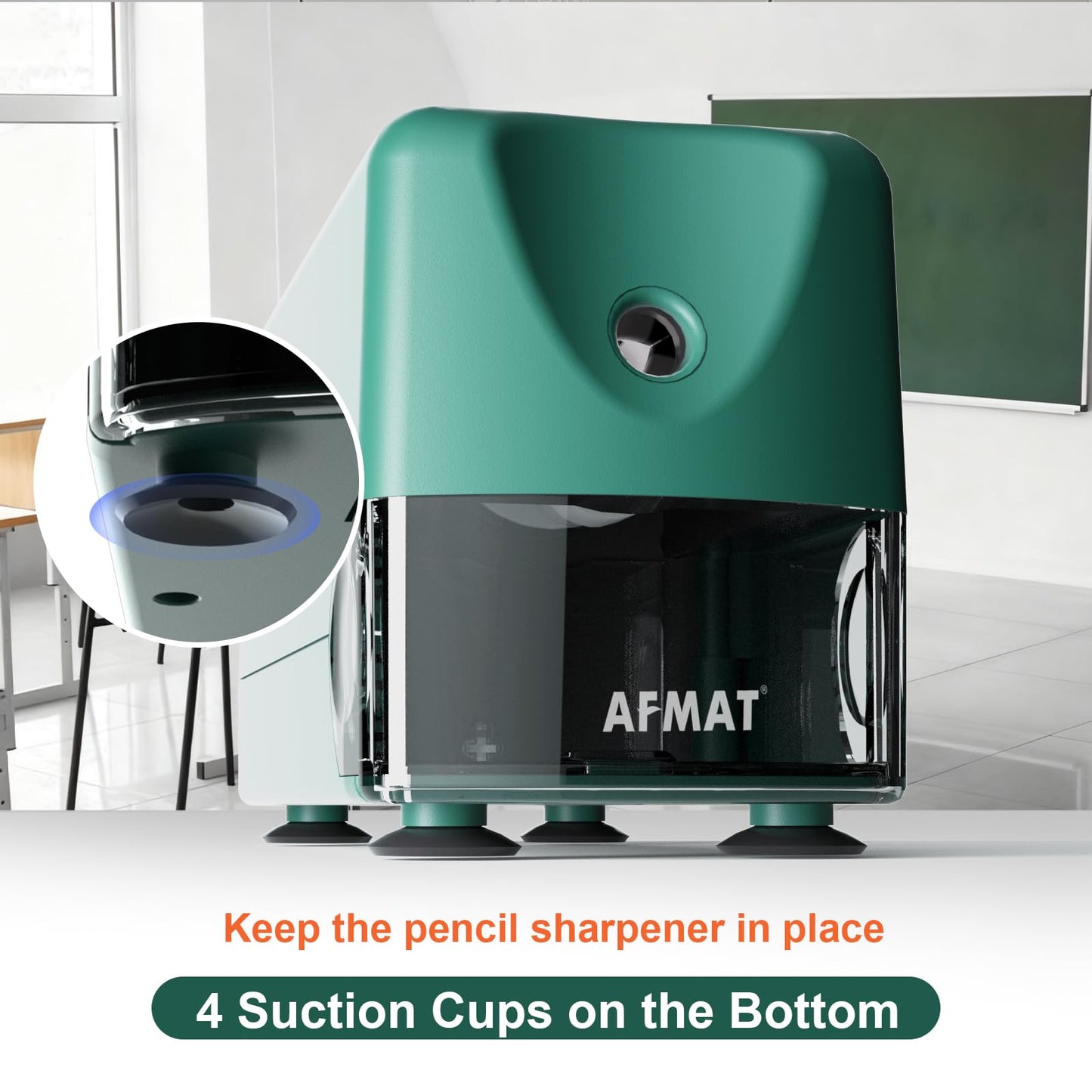 AFMAT PSD3 Electric Pencil Sharpener, Heavy Duty Classroom Pencil Sharpeners for 6-10.8mm Pencils, Auto Stop & Rechargeable, 2s Fast Sharpening, Battery Powered, 10,000 Sharpenings, Green