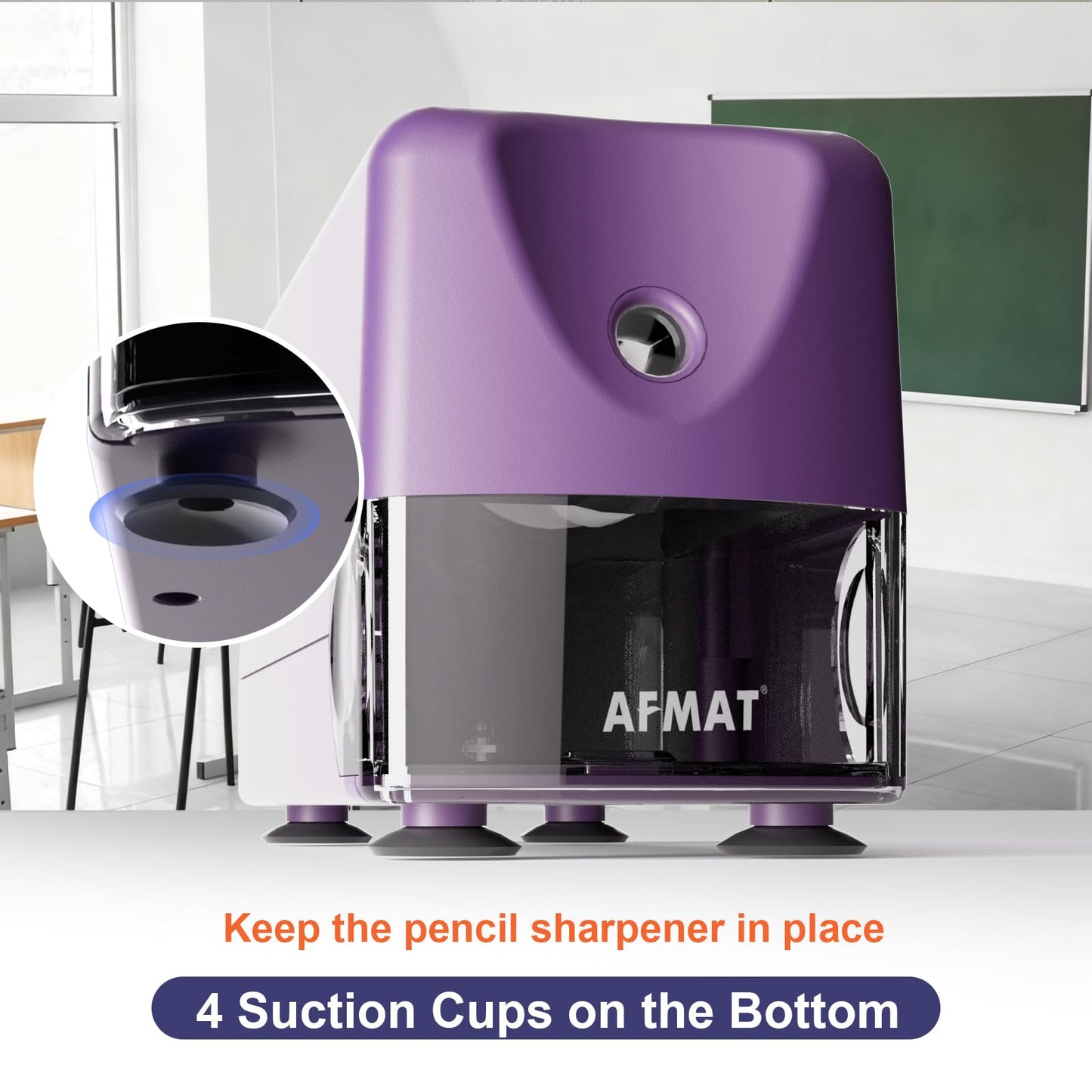 AFMAT PSD3 Electric Pencil Sharpener, Heavy Duty Classroom Pencil Sharpeners for 6-10.8mm Pencils, Auto Stop & Rechargeable, 2s Fast Sharpening, Battery Powered, 10,000 Sharpenings, Green