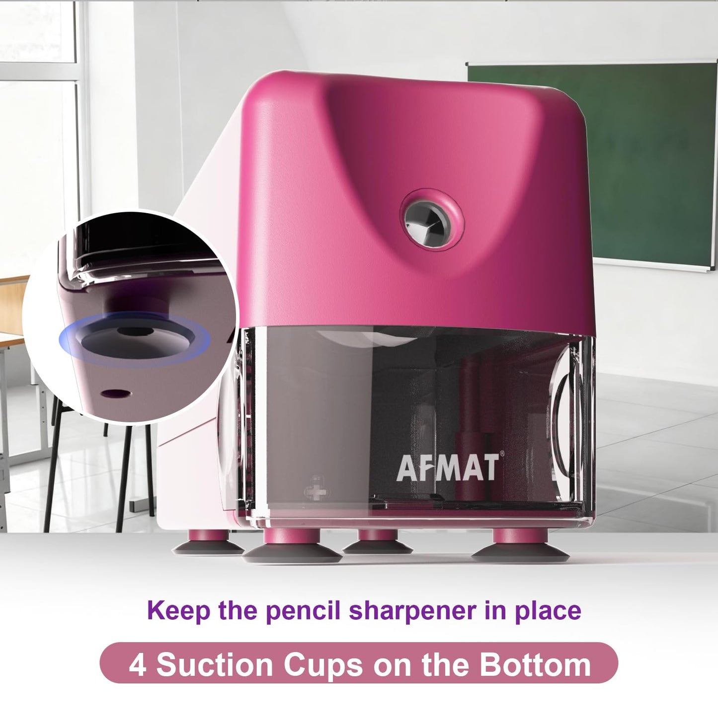 AFMAT PSD3 Electric Pencil Sharpener, Heavy Duty Classroom Pencil Sharpeners for 6-10.8mm Pencils, Auto Stop & Rechargeable, 2s Fast Sharpening, Battery Powered, 10,000 Sharpenings, Green