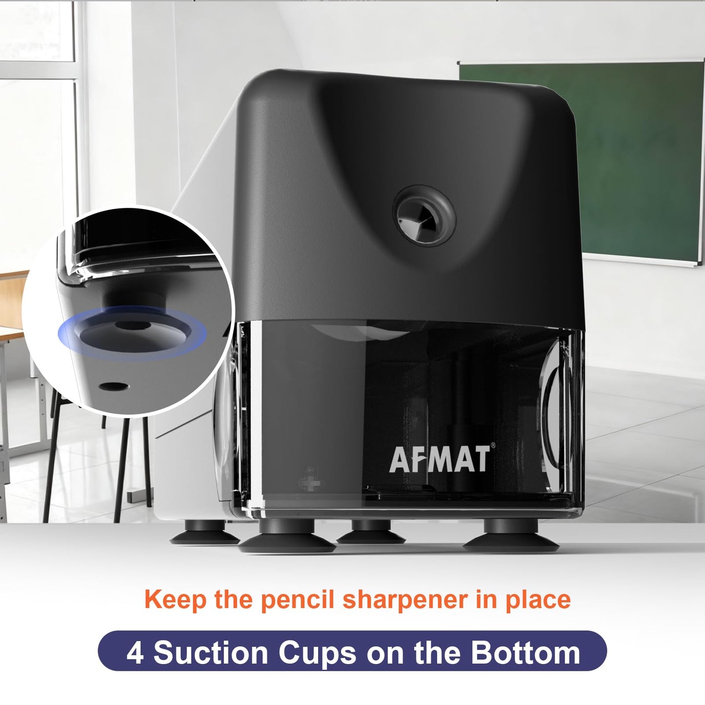AFMAT PSD3 Electric Pencil Sharpener, Heavy Duty Classroom Pencil Sharpeners for 6-10.8mm Pencils, Auto Stop & Rechargeable, 2s Fast Sharpening, Battery Powered, 10,000 Sharpenings, Green