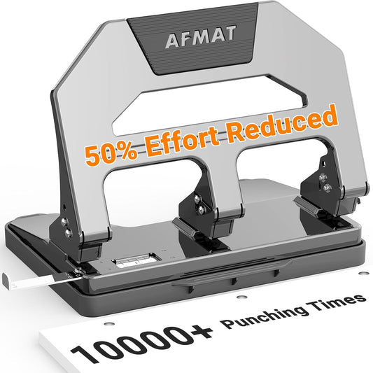 AFMAT HPX2 3 Hole Puncher Heavy Duty, 40-Sheet Heavy Duty Three Hole Punch, 50% Reduced Effort Paper Punch, 10000+ Punching Times,Grey
