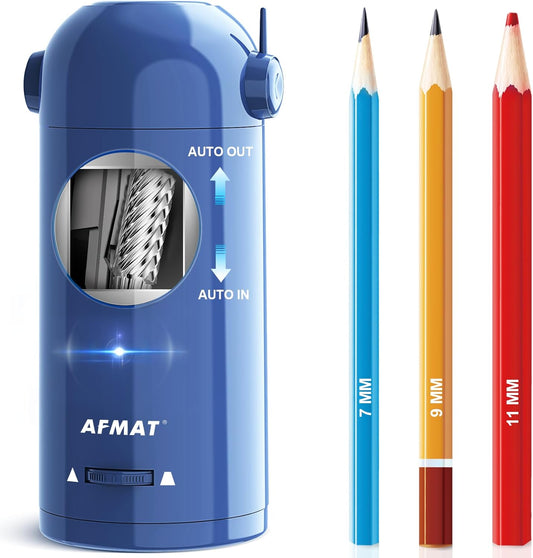 AFMAT PSX5 Fully Automatic Electric Pencil Sharpener,AFMAT Electric Robot Pencil Sharpener for Colored Pencils 7-11.5mm,Blue