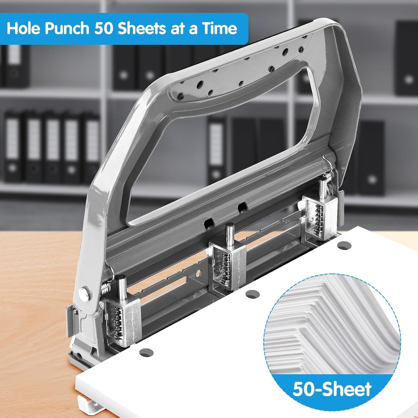 AFMAT HP18 Heavy Duty 3 Hole Punch, 50-Sheet, 50% Reduced Effort, Adjustable Two & Three Hole Punch,Black