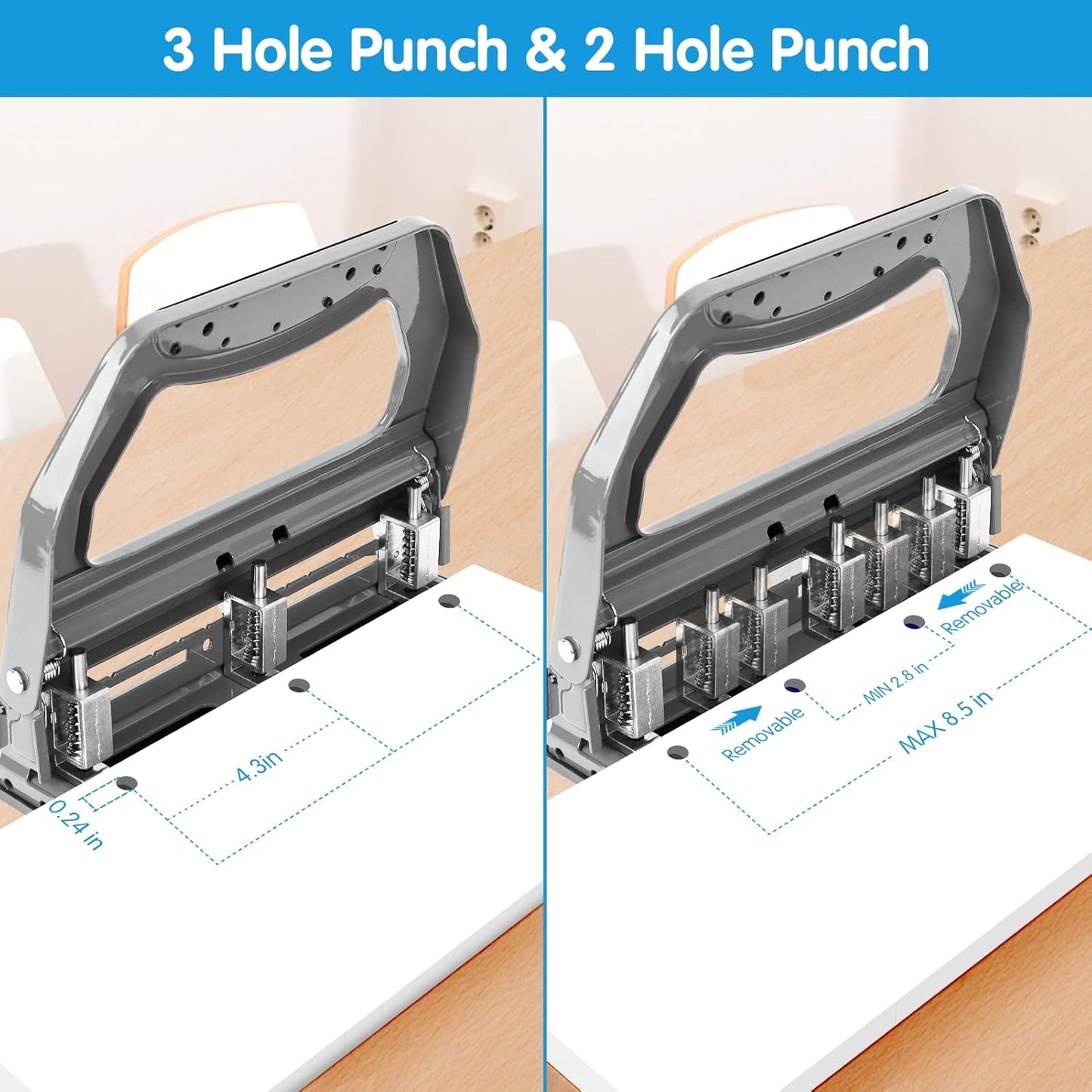 AFMAT HP18 Heavy Duty 3 Hole Punch, 50-Sheet, 50% Reduced Effort, Adjustable Two & Three Hole Punch,Black
