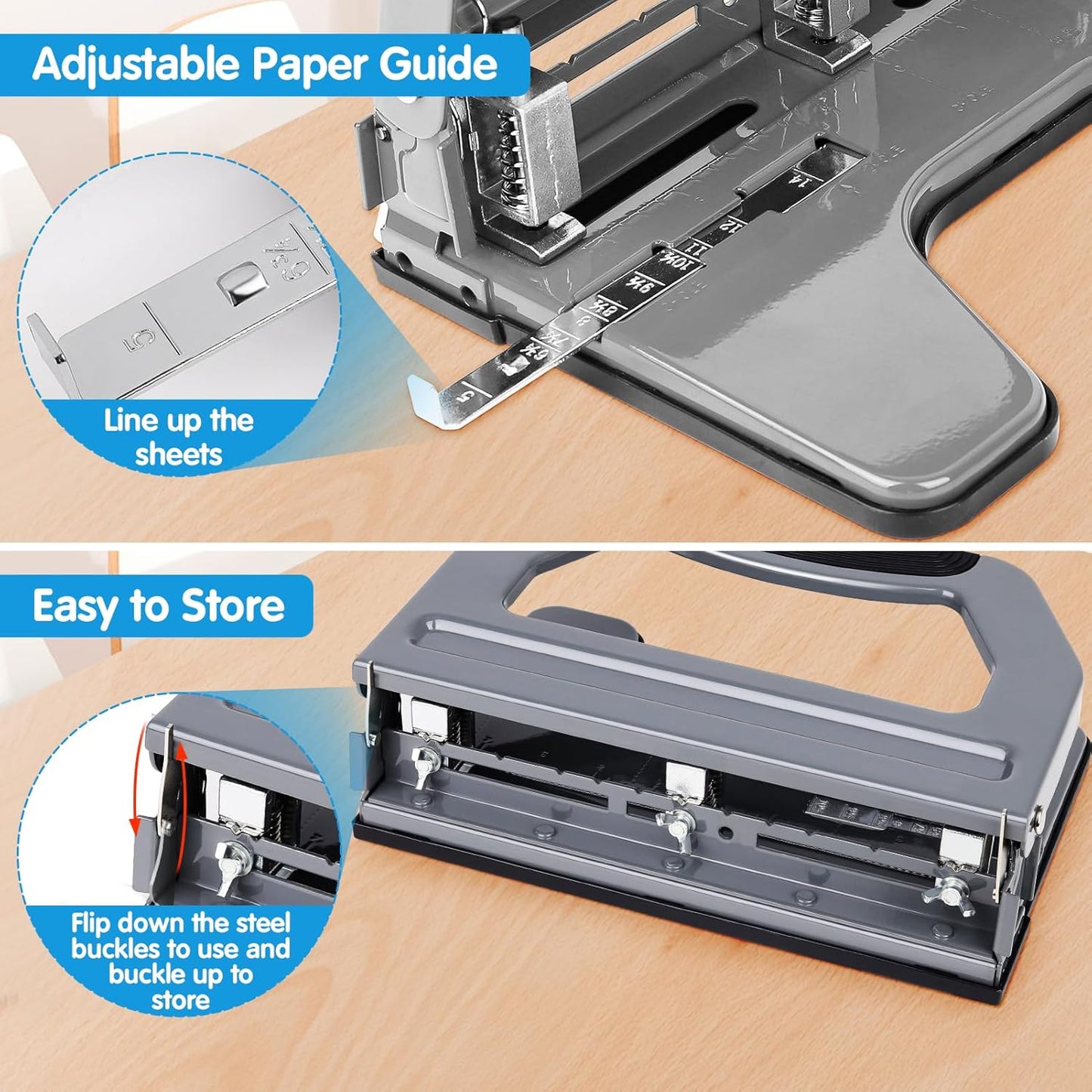 AFMAT HP18 Heavy Duty 3 Hole Punch, 50-Sheet, 50% Reduced Effort, Adjustable Two & Three Hole Punch,Black