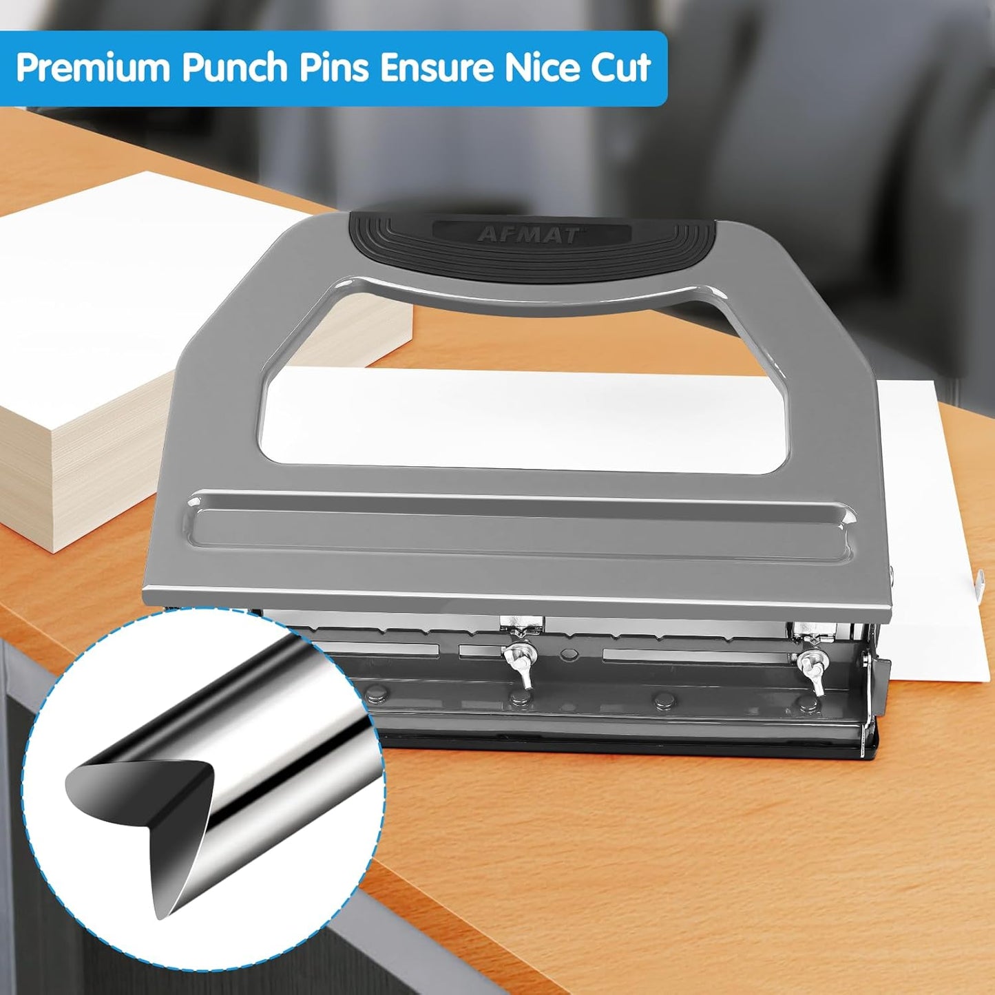 AFMAT HP18 Heavy Duty 3 Hole Punch, 50-Sheet, 50% Reduced Effort, Adjustable Two & Three Hole Punch,Black