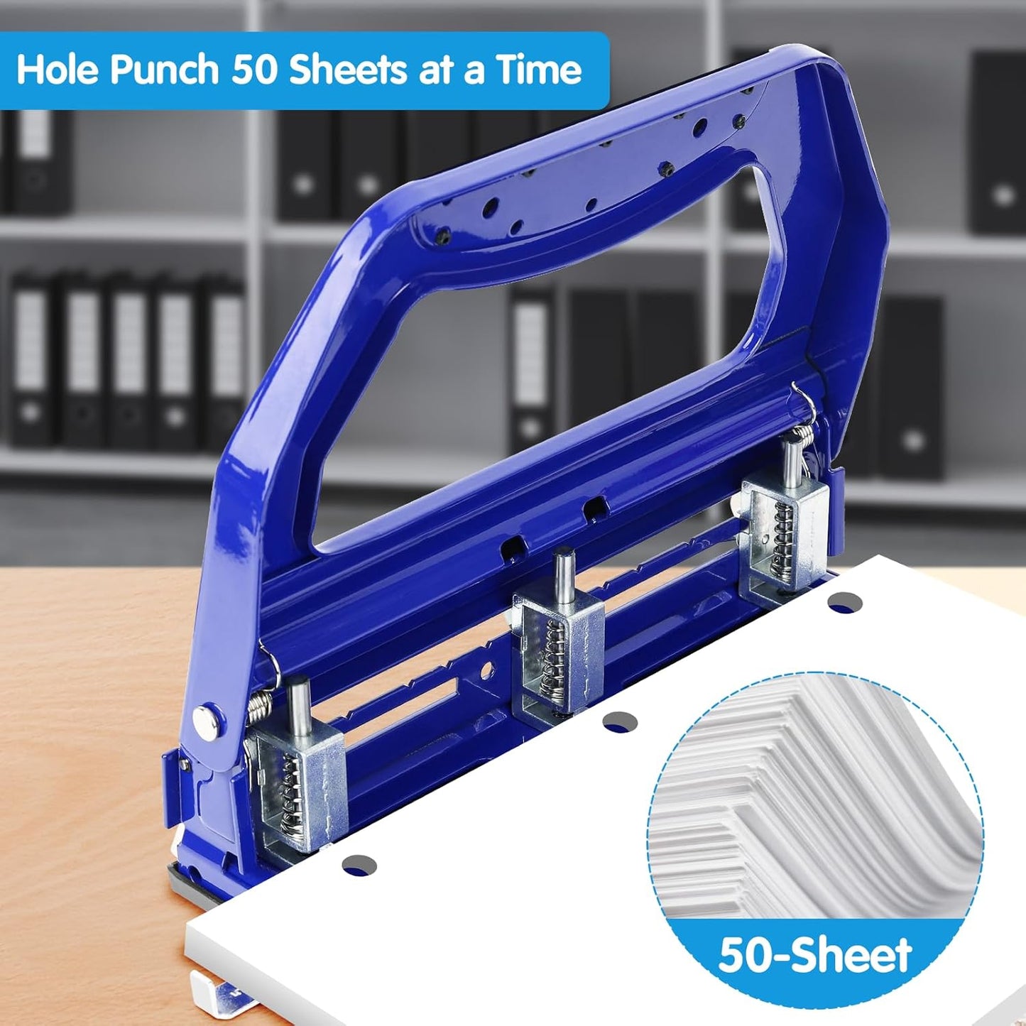 AFMAT HP18 Heavy Duty 3 Hole Punch, 50-Sheet, 50% Reduced Effort, Adjustable Two & Three Hole Punch,Black