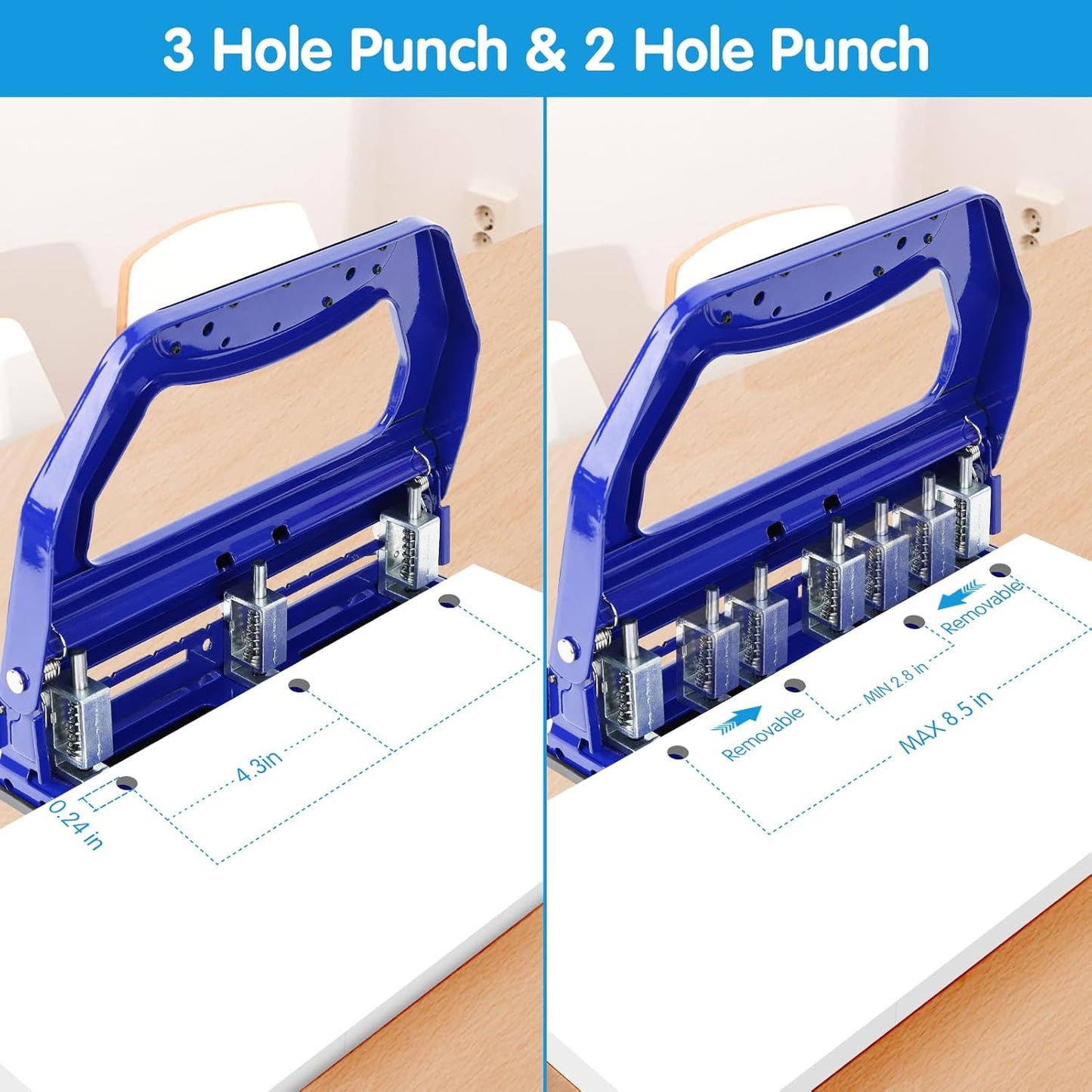 AFMAT HP18 Heavy Duty 3 Hole Punch, 50-Sheet, 50% Reduced Effort, Adjustable Two & Three Hole Punch,Black