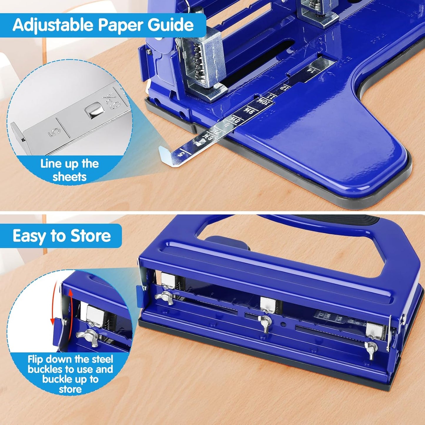 AFMAT HP18 Heavy Duty 3 Hole Punch, 50-Sheet, 50% Reduced Effort, Adjustable Two & Three Hole Punch,Black