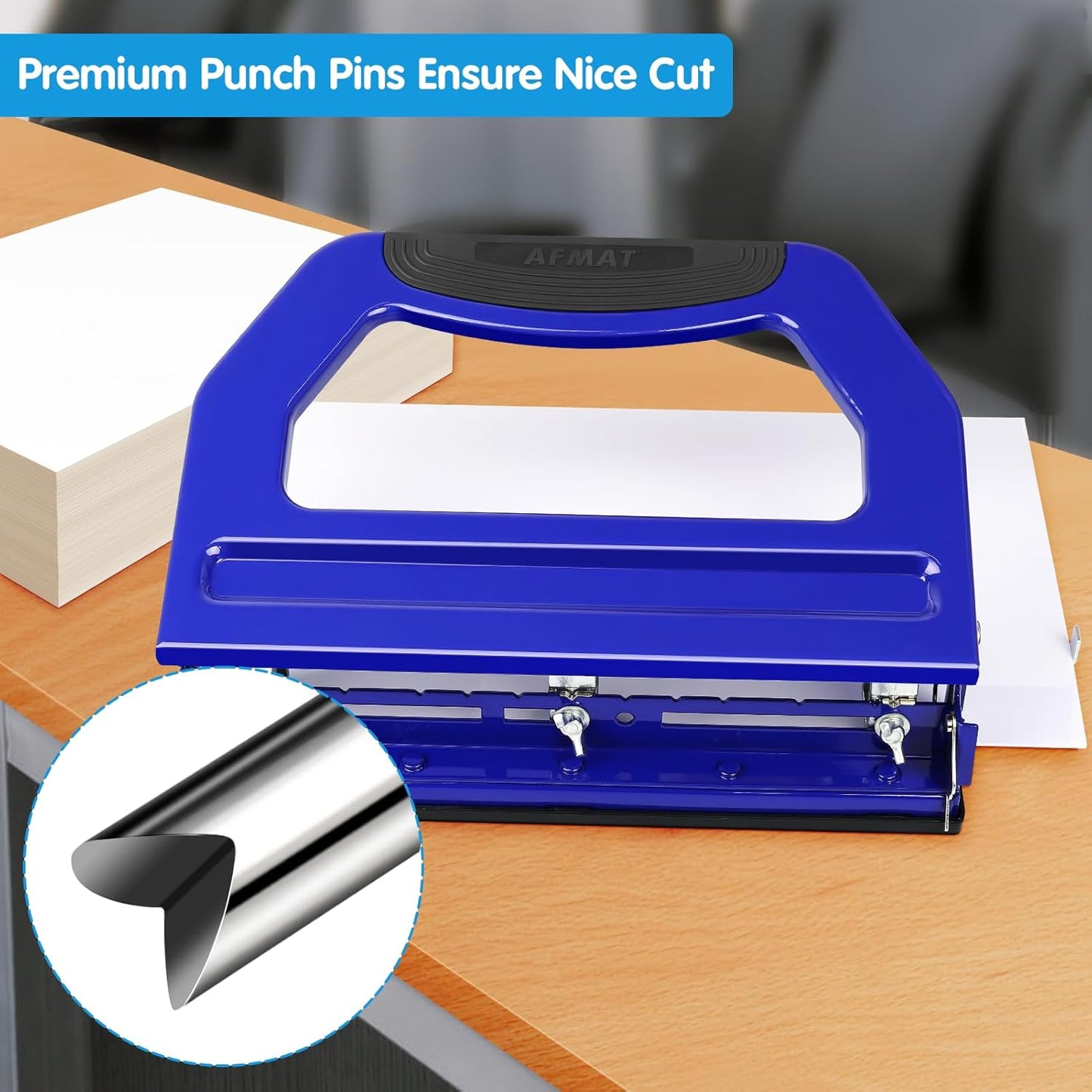 AFMAT HP18 Heavy Duty 3 Hole Punch, 50-Sheet, 50% Reduced Effort, Adjustable Two & Three Hole Punch,Black