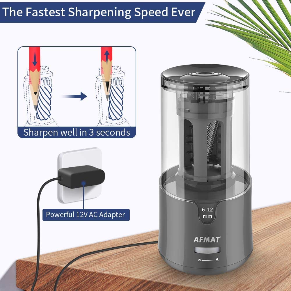 AFMAT PS93 Electric Pencil Sharpener - Auto Stop, Super Sharp & Fast, Plug in Pencil Sharpener for 6-12mm No.2/Colored Pencils,Blue