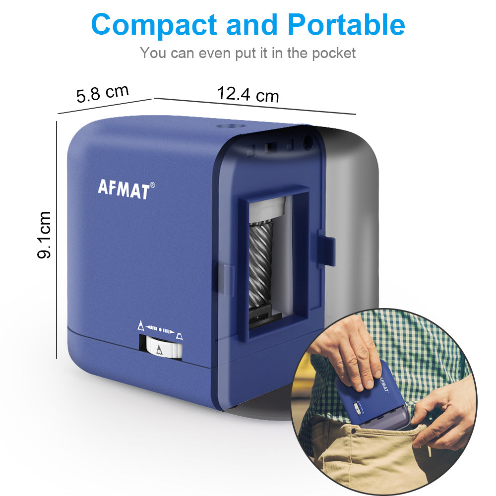 Auto Stop Electric Pencil Sharpener for Colored Pencils (6-8mm) with Adapter Blue-PS72