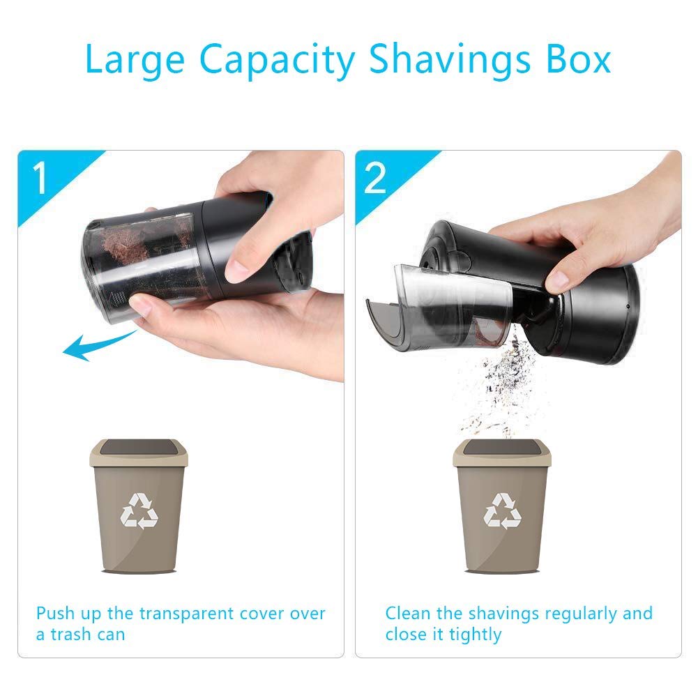 AFMAT Rechargeable Long Point Pencil Sharpener, 2 Holes, Fast Sharpen & Auto Stop, 8-17mm,Model:PS09B(Black)