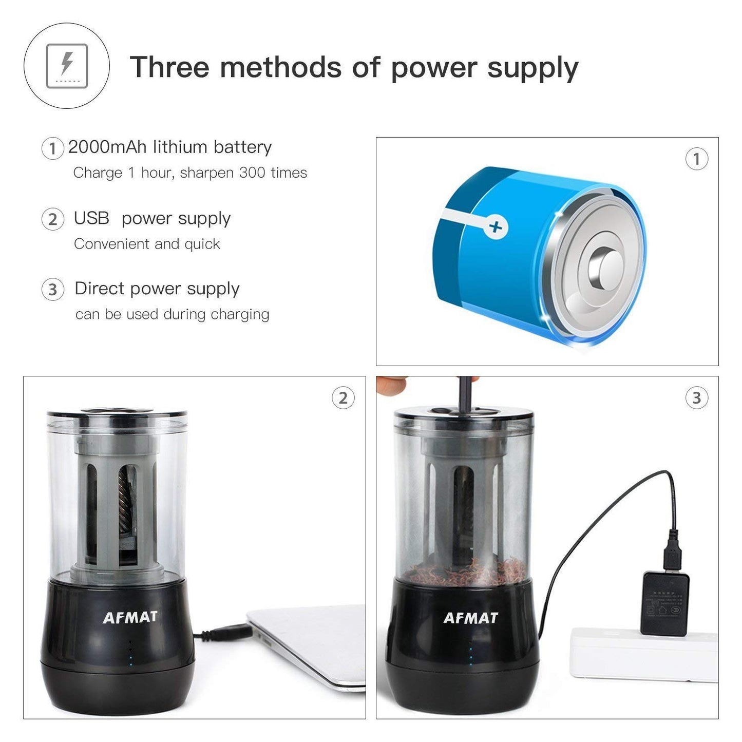 AFMAT PSB06 Rechargeable Long Point Pencil Sharpener for Artist,for 8-25mm Long Pencil Nibs