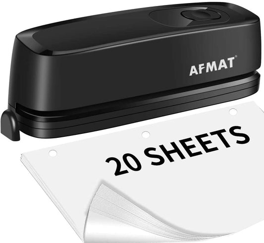 AFMAT HP01 3 Hole Punch, AFMAT Electric Three Hole Punch Heavy Duty, 20-Sheet Punch Capacity,Model:HP01(Black)