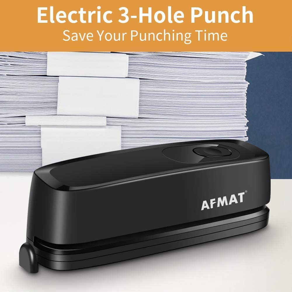 AFMAT HP01 3 Hole Punch, AFMAT Electric Three Hole Punch Heavy Duty, 20-Sheet Punch Capacity,Model:HP01(Blackļ¼