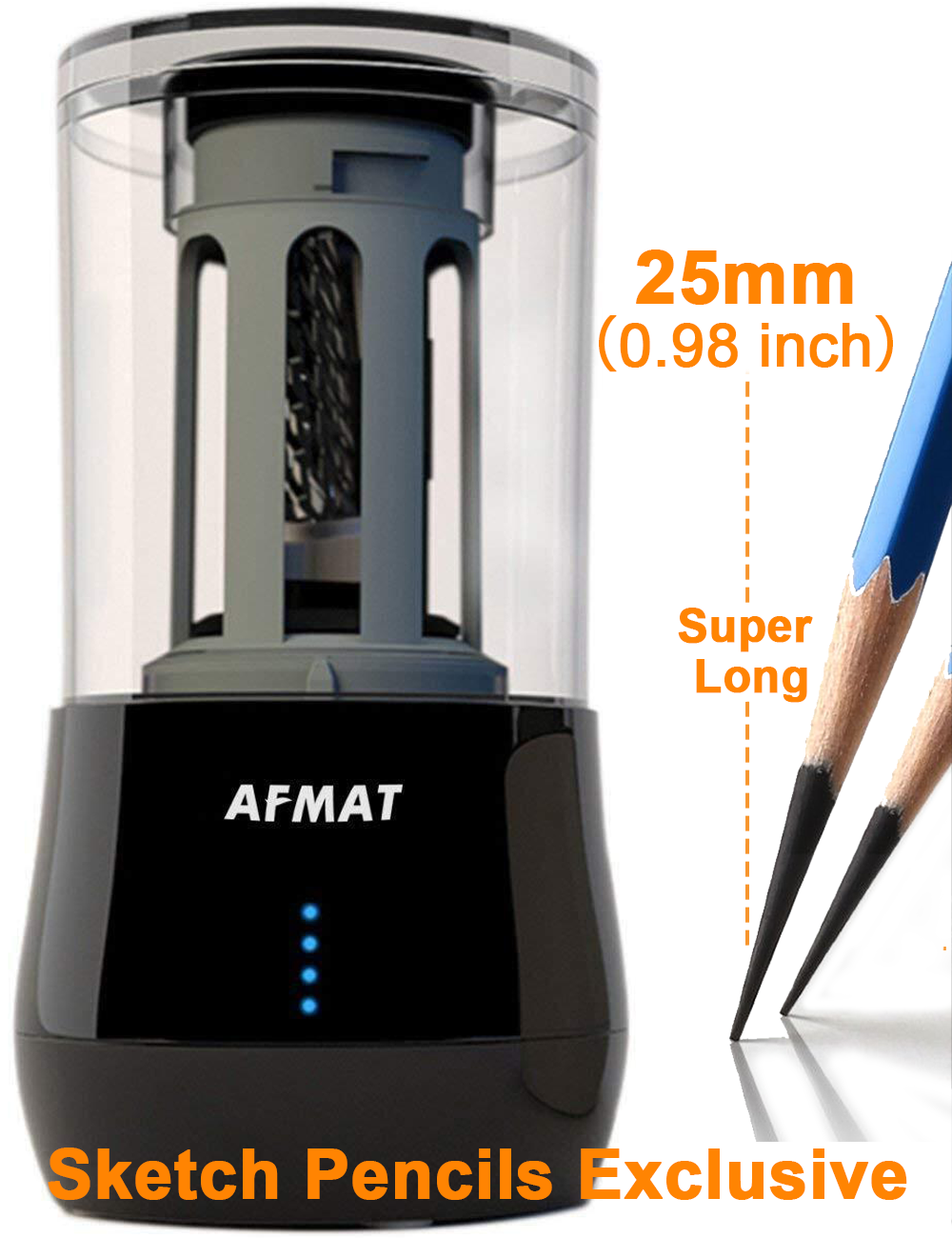 AFMAT Long Point Pencil Sharpener, Rechargeable Art Pencil Sharpener for  6-9.6mm Large Pencils, Rechargeable Electric Eraser for Artists, 140 Eraser
